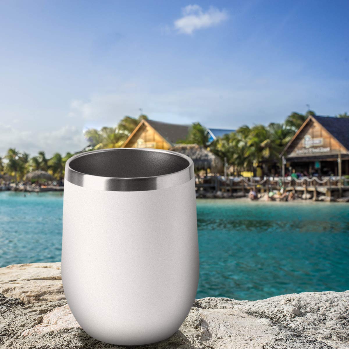 HASLE OUTFITTERS 12oz Stainless Steel Wine Tumbler with Lid - Double Wall Vacuum Insulated Stemless Wine Glass - Keeps Drinks Hot & Cold - Perfect for Coffee, Cocktails, Beer, Travel, Picnics & Outdoor Activities (6 Pack, White)