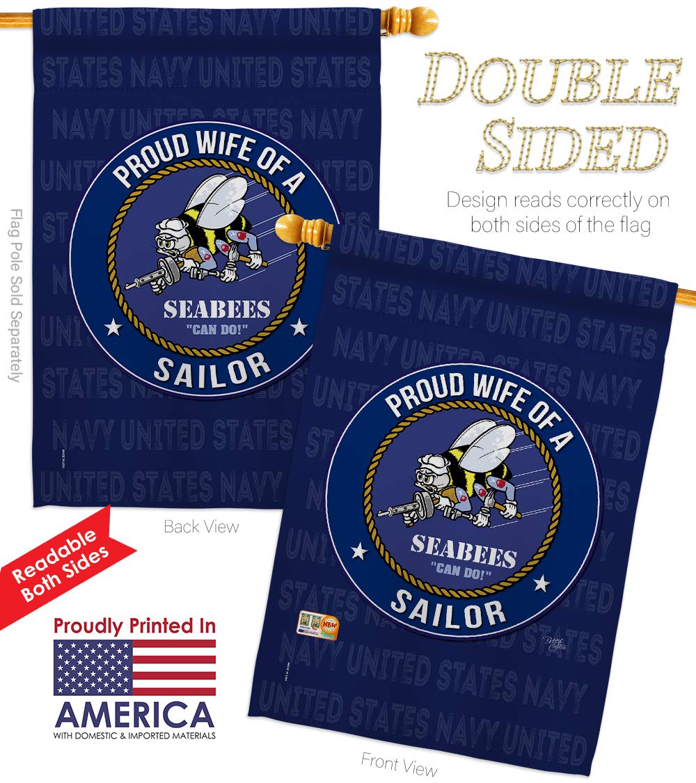 US Navy Seabees Garden Flag 28x40 Inch - Double-Sided Military Yard Banner for Armed Forces, USN Veterans & Retirees - Proud Wife Sailor House Decor Made in USA | Perfect for Patriotic Home Display & Military Appreciation Gifts