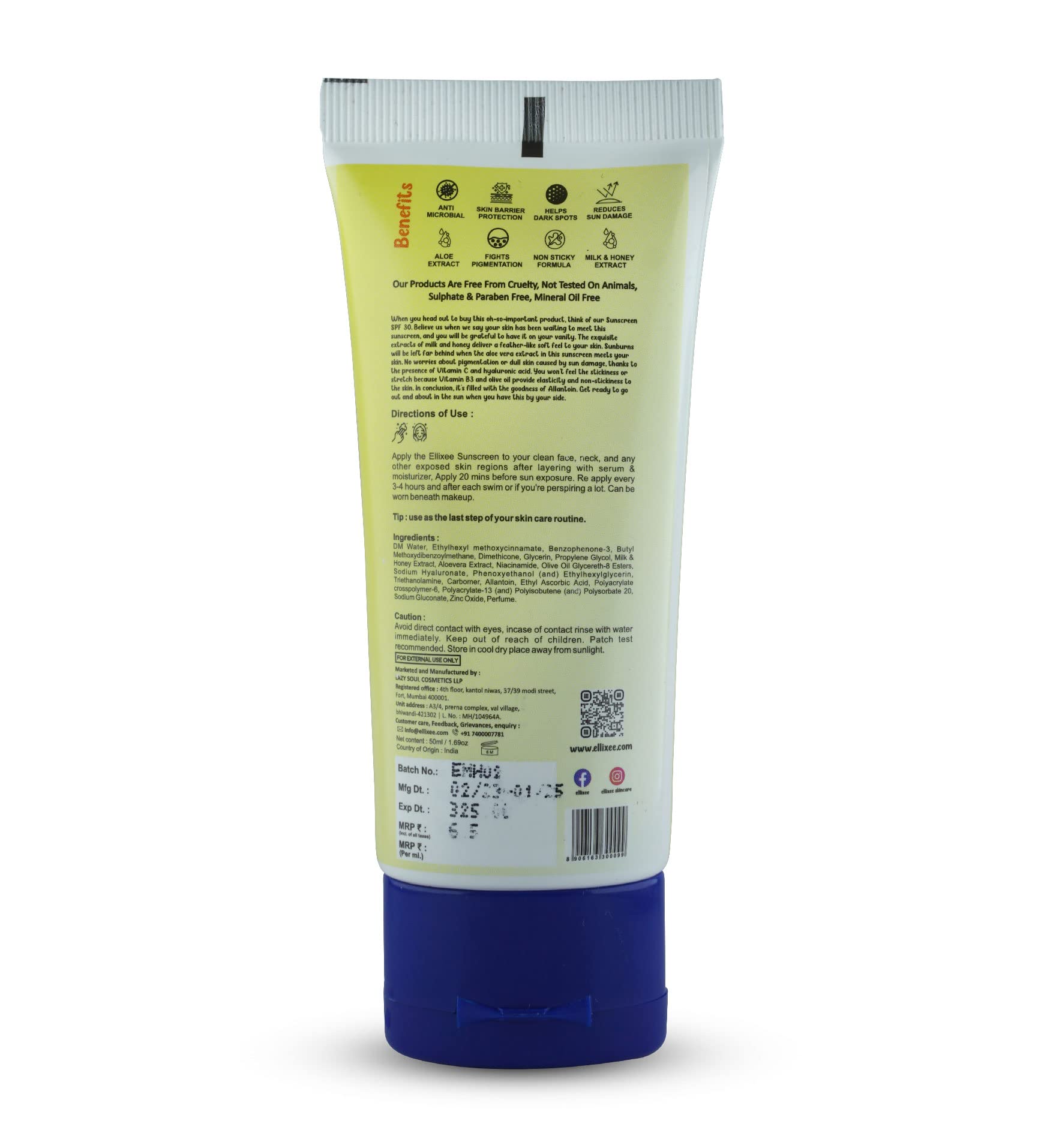 Ellixee Milk and Honey Sunscreen SPF 30 - Natural Moisturizing Face & Body Sunscreen for Daily Protection - Perfect for Beach, Pool & Outdoor Activities