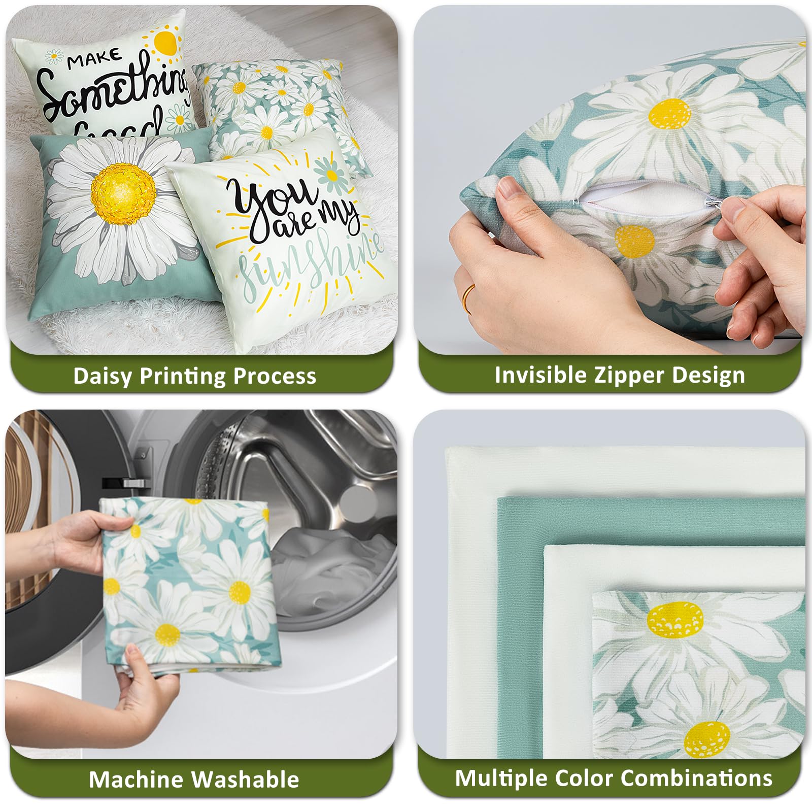Farmhouse Decorative Throw Pillow Covers 18x18 Inch - Ultra Soft Pillow Cases Set of 4 for Sofa, Couch & Living Room - Blue and Beige Bohemian Style Accent Pillows - Perfect for Home Decor, Patio Furniture & Cozy Bedroom Styling