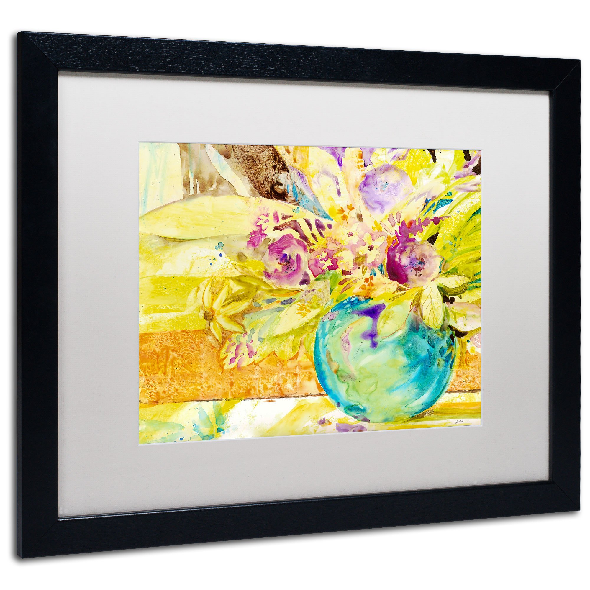 Trademark Fine Art The Aqua Vase Sheila Gold Ornate Framed Wall Art - 16x20 Inches, White Matte & Black Frame - Perfect for Living Room, Bedroom & Office Decor