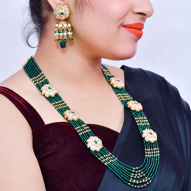 Elegant Gold Plated Royal Kundan Beads Necklace & Earrings Set (D389) | Indian Bridal Jewelry for Weddings, Parties & Special Occasions