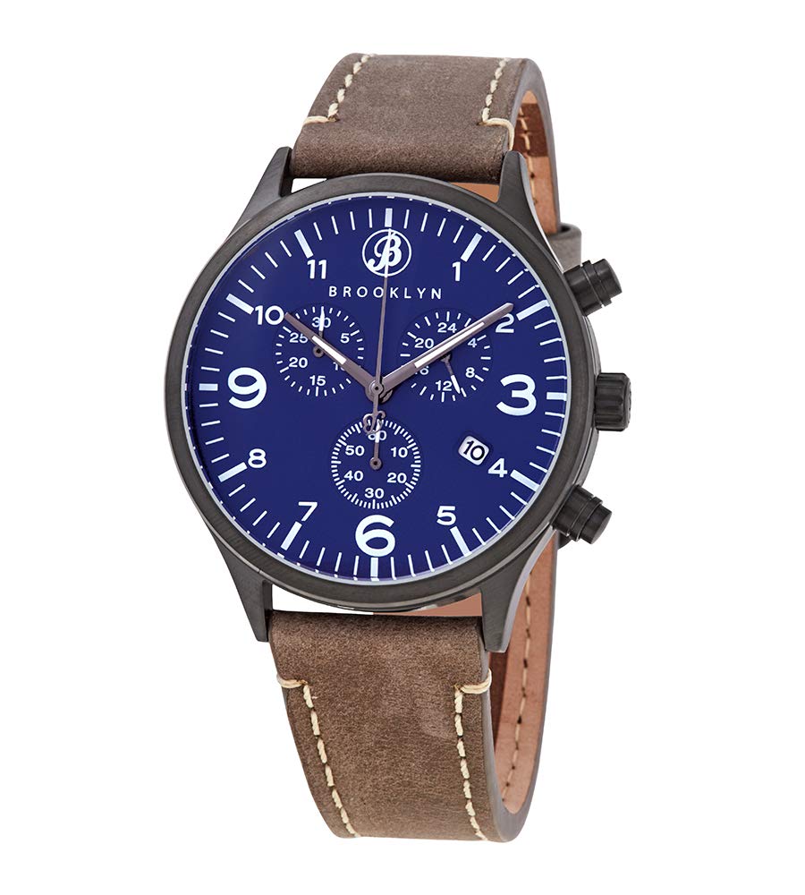 Brooklyn Watch Co. Bedford Brownstone II Quartz Blue Dial Men's Watch 307-BLU-5 | Classic Casual & Dress Timepiece for Business, Office & Everyday Wear