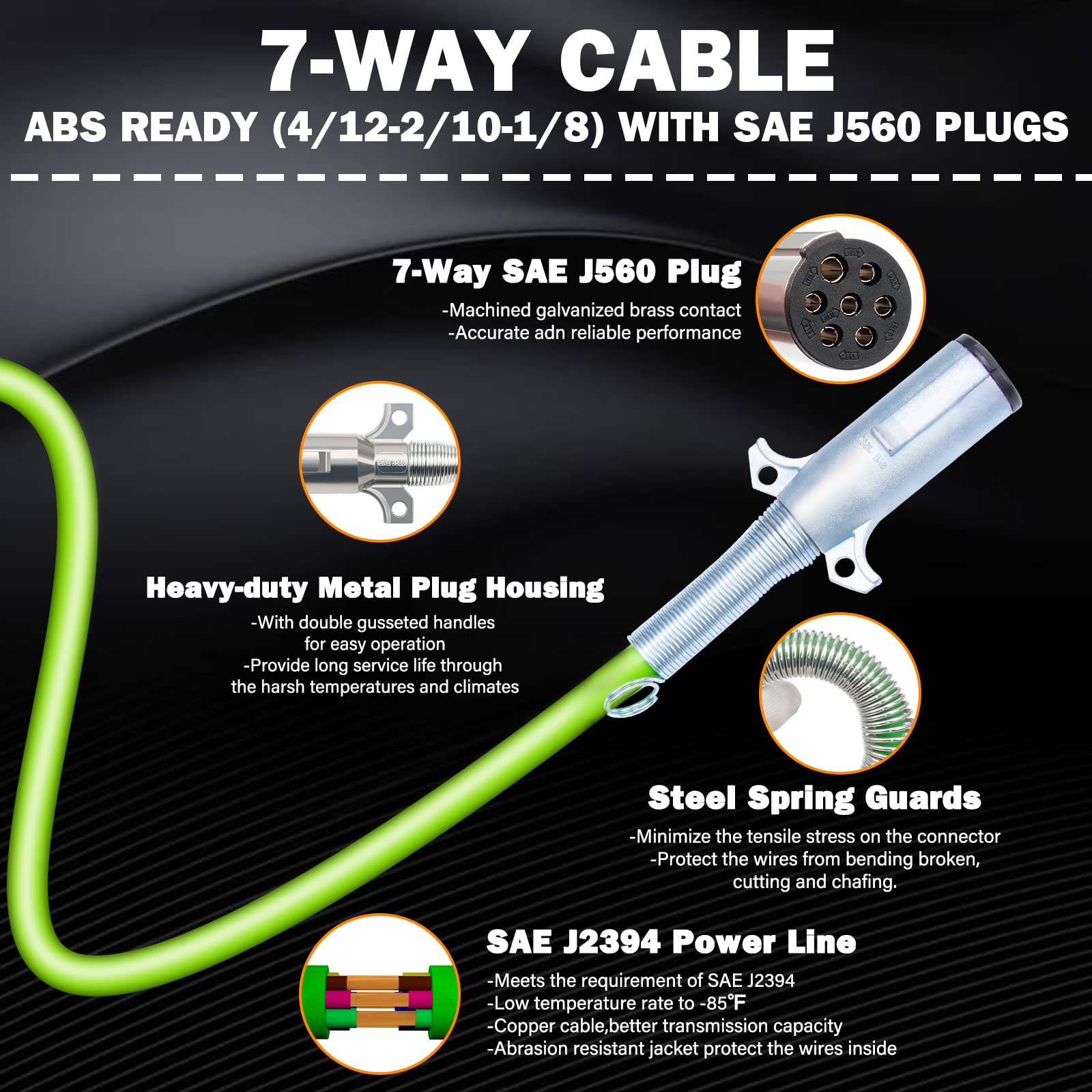KOOTANS 15FT Semi Truck Air Lines Kit - 3-in-1 Trailer Cord & Air Brake Hoses Assembly with 7-Way ABS Electric Power Line | Durable Air Hoses Kit for Semi Truck, Trailer & Tractor | Ideal for Long-Haul Transport & Heavy-Duty Towing