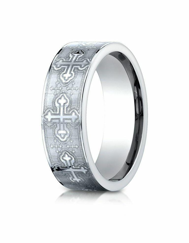 7.5MM Cobalt Laser Cross Wedding Band for Men - Durable & Hypoallergenic Ring for Wedding, Engagement, or Anniversary Gifts