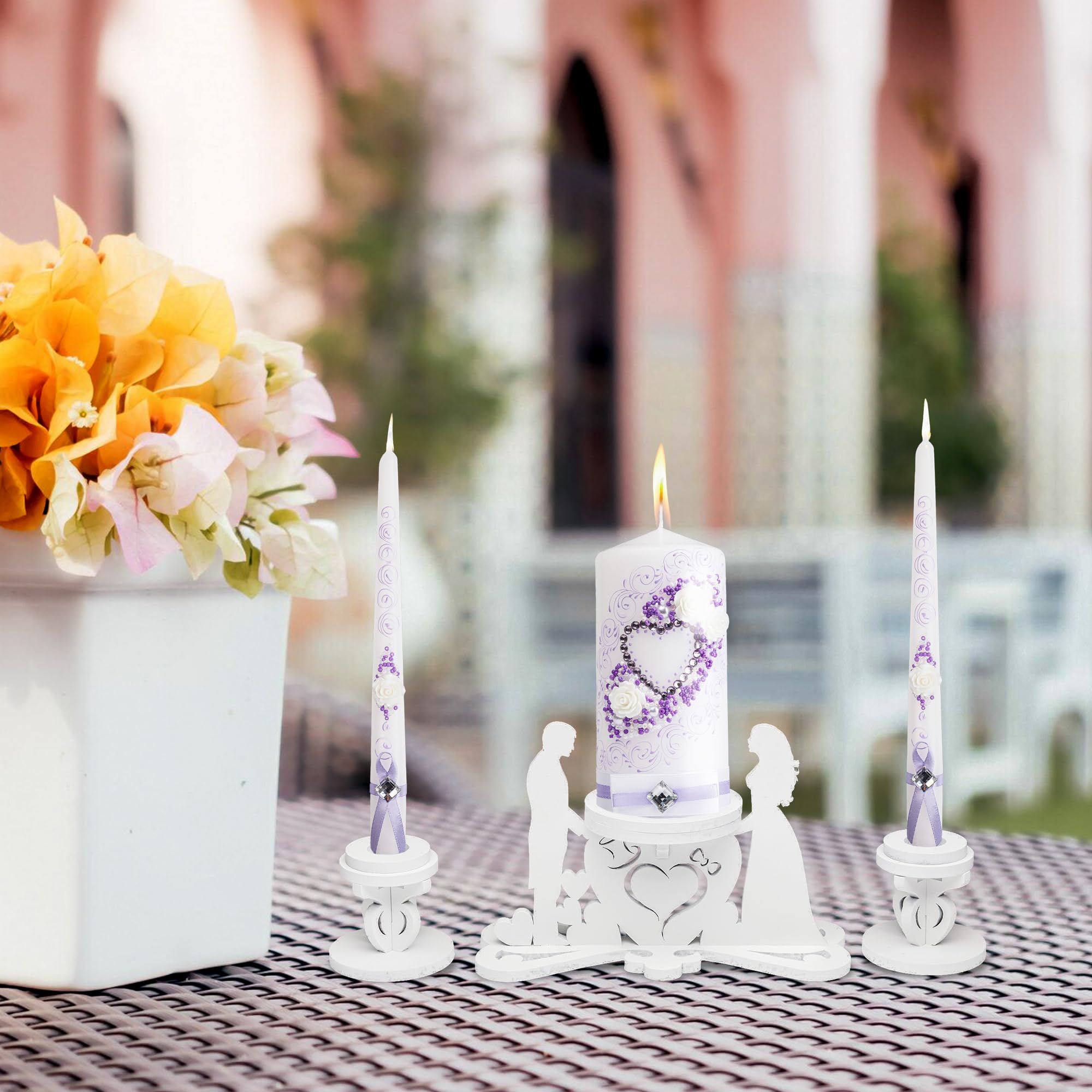 Unity Candle Holder Set for Wedding Ceremony - Bride and Groom Table Candles (3-Piece) - Elegant Wedding Candle Set for Vows, Receptions & Romantic Decor