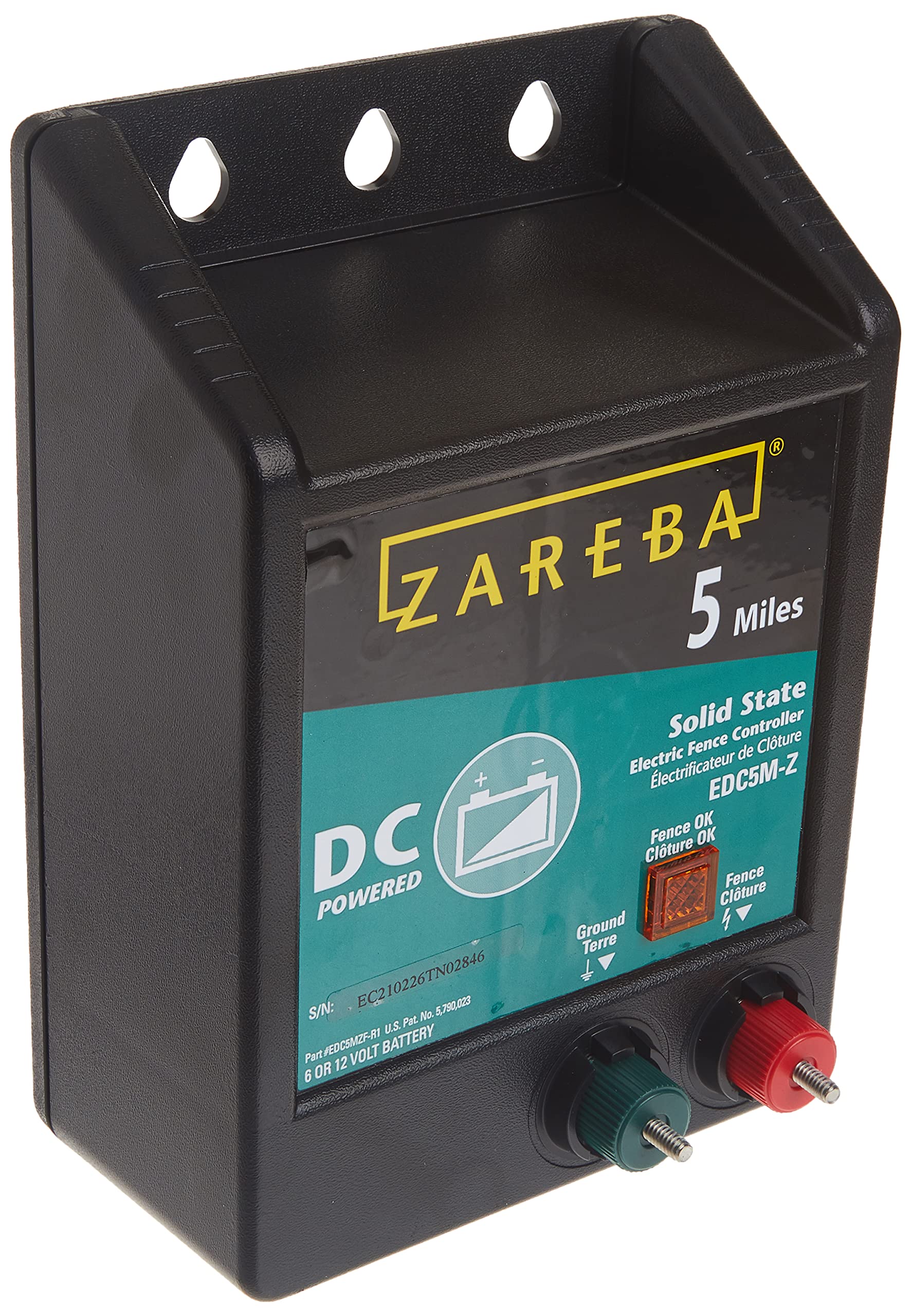 Zareba EDC5M-Z 5-Mile Battery Powered Electric Fence Charger for Livestock & Pets - Portable Fence Energizer for Farms, Ranches, and Backyard Security