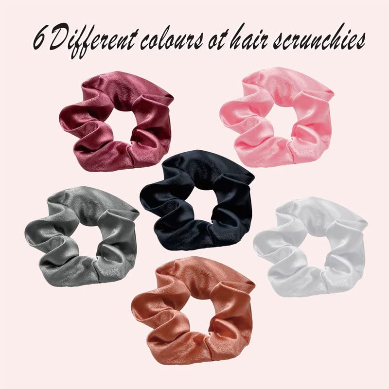Shidara Satin Hair Scrunchies - 6 Pack Colorful Ponytail Holders for Women & Girls | Soft No-Slip Hair Bands for Workouts, Office, School & Everyday Use