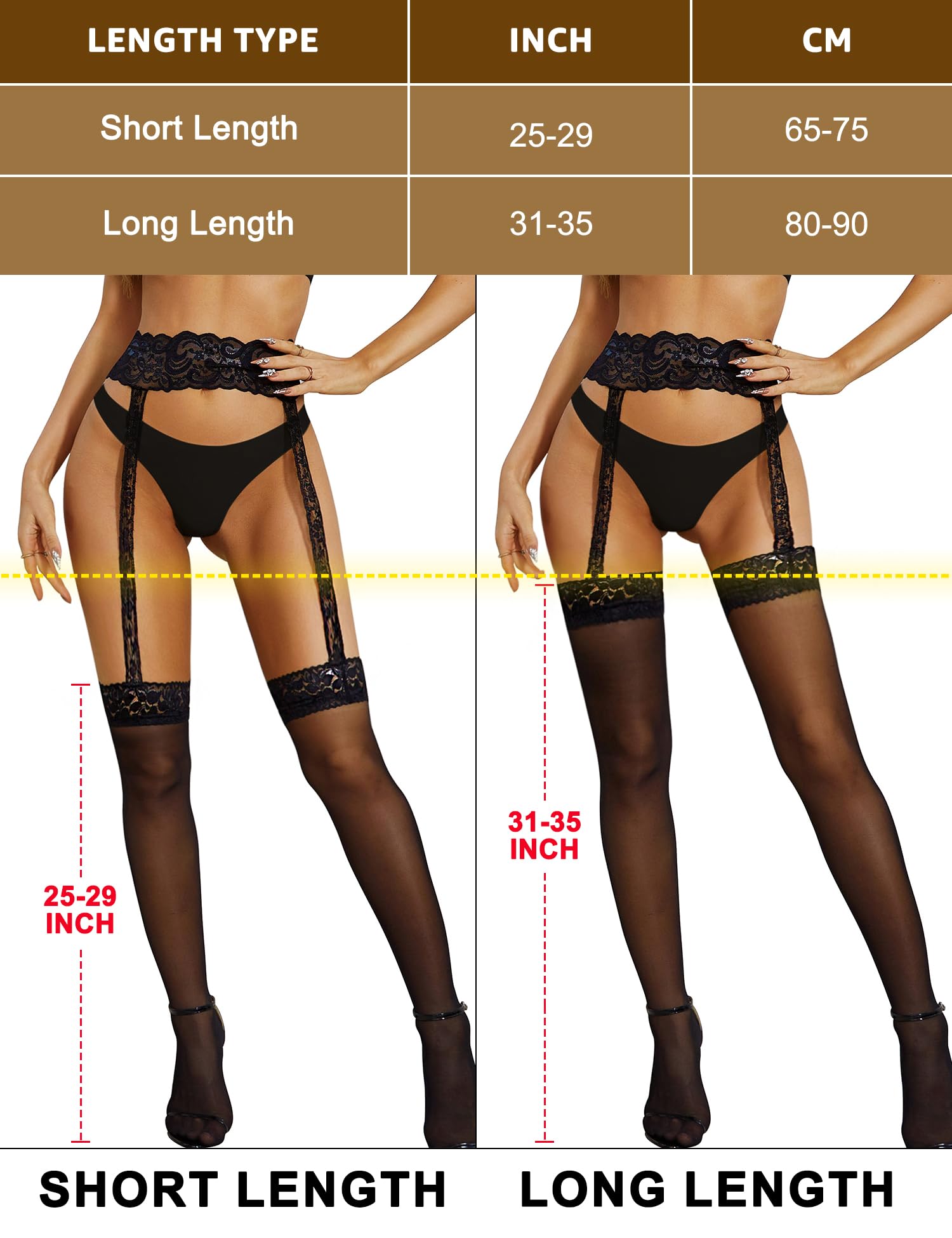 RSLOVE Women's Sheer Thigh High Stockings - Sexy Lace Suspender Pantyhose with Anti-Slip Silicone Grip & High Waist - Perfect for Date Night, Cosplay, and Special Occasions