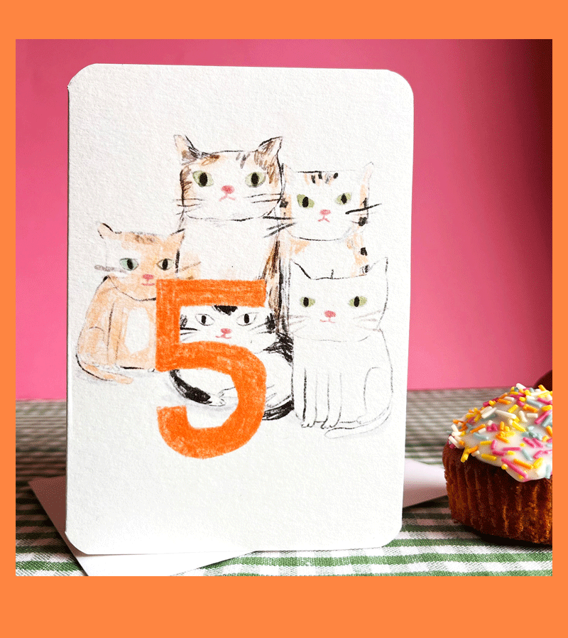 Adorable Cat Birthday Card for 5 Year Olds - Perfect for Kids' Parties & Cat Lovers - by Laura Skilbeck | Great for Birthday Invitations & Greeting Cards