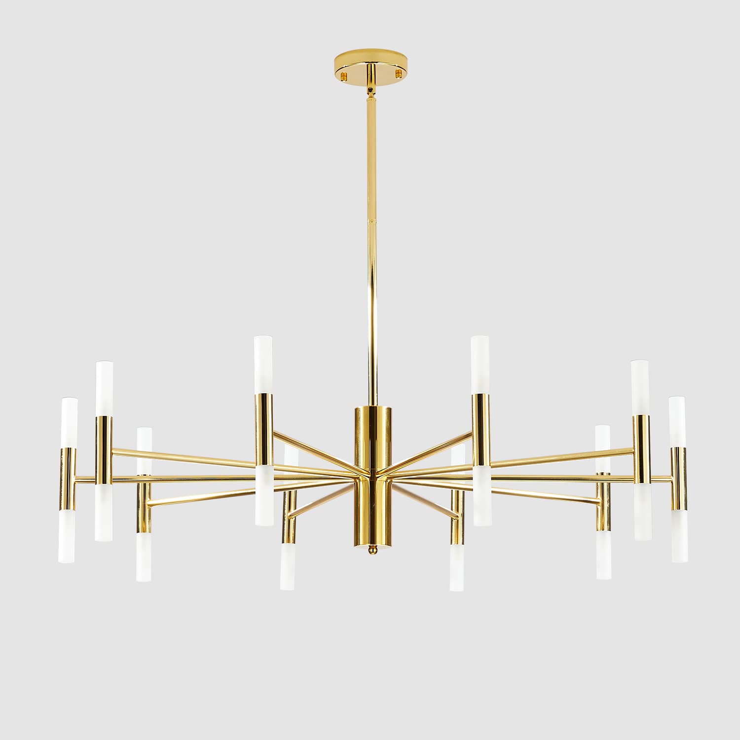 20-Light Gold Vintage Sputnik LED Chandelier - Mid Century Modern Lighting Fixture for Dining Room, Living Room & Bedroom - White Acrylic Contemporary Chandelier for Home Decor & Interior Design