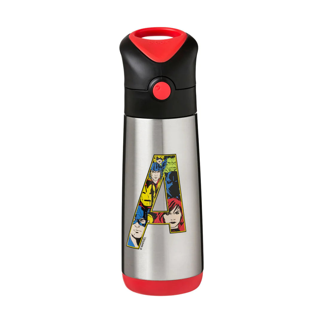 b.box Insulated Drink Bottle 500ml - Avengers Themed Kids Water Bottle for School, Travel & Outdoor Activities | Leak Proof Stainless Steel Water Bottle with Straw