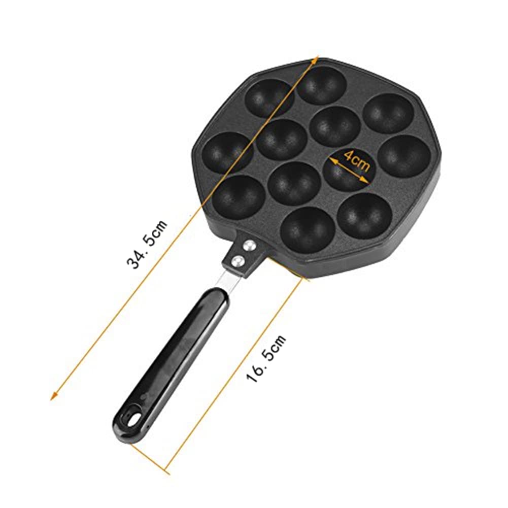 12-Hole Takoyaki Grill Pan - Non-Stick Aluminum Octopus Ball Maker for DIY Japanese Pancakes | Perfect for Home Kitchen, Party Snacks & Street Food Style Cooking | Black