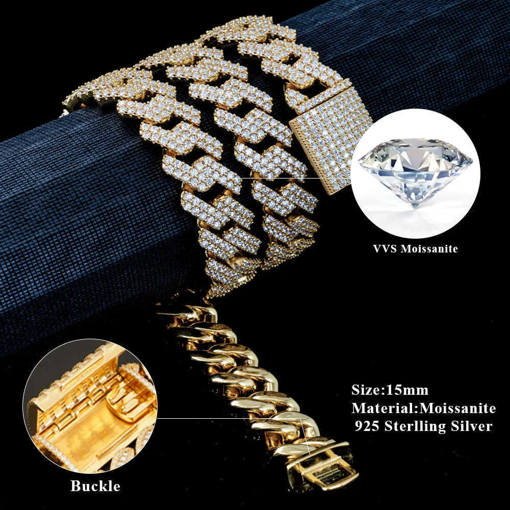 24K Gold Plated Moissanite Cuban Link Tennis Chain Necklace for Men - Iced Out Hip Hop Jewelry - Perfect for Gifts, Parties & Everyday Wear