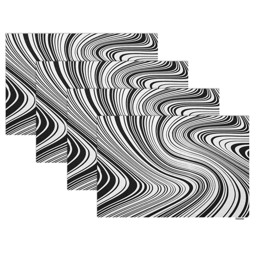 Swono Wave Placemat Set of 4 - Abstract Ocean Design Waterproof Table Mats 12x18 Inch, Non-Slip Kitchen Dining Mats for Home Decor, Perfect for Dinner Parties & Daily Use
