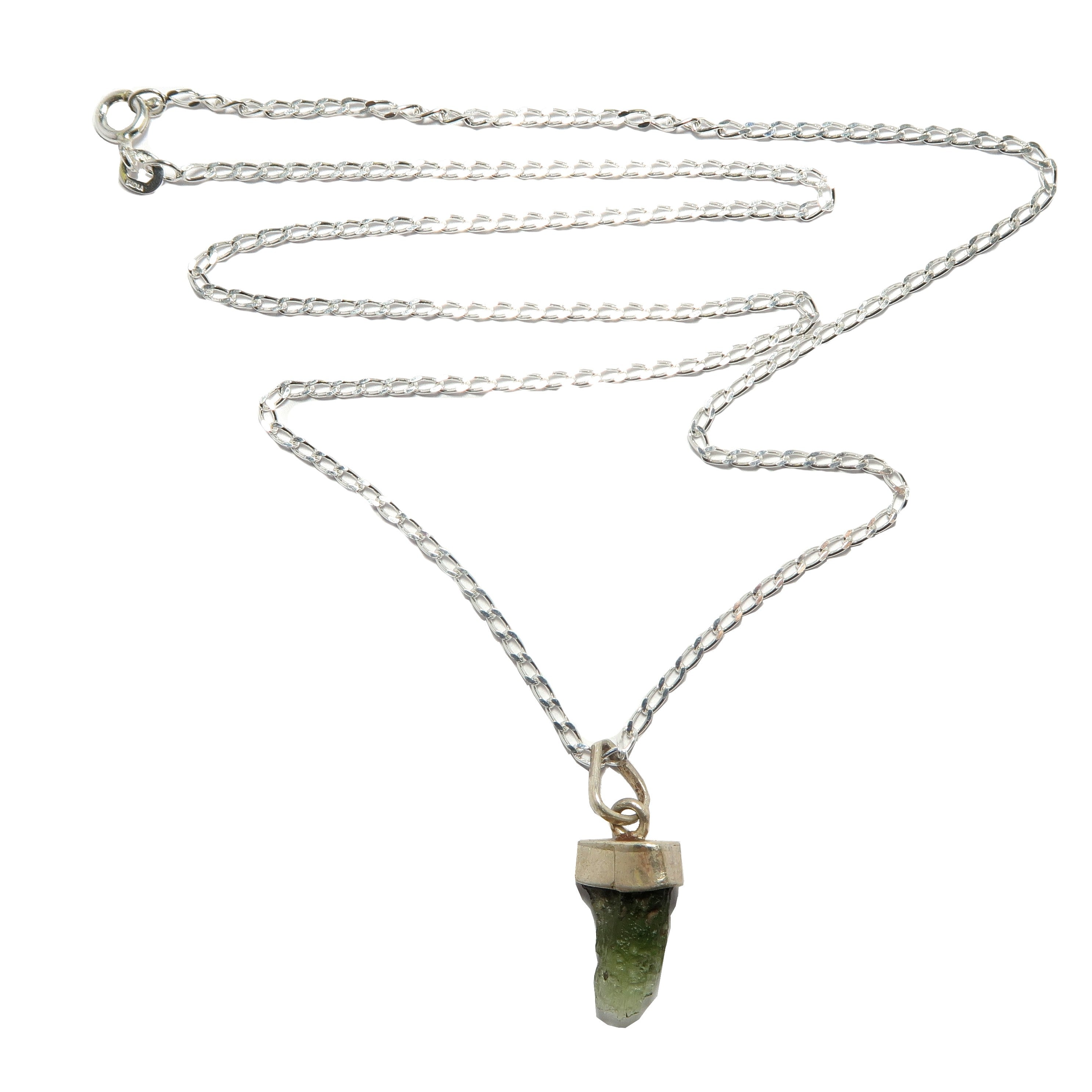Authentic Moldavite Necklace - High Vibration Gemstone Pendant on .925 Sterling Silver Chain | Spiritual Healing Jewelry for Meditation & Energy Work