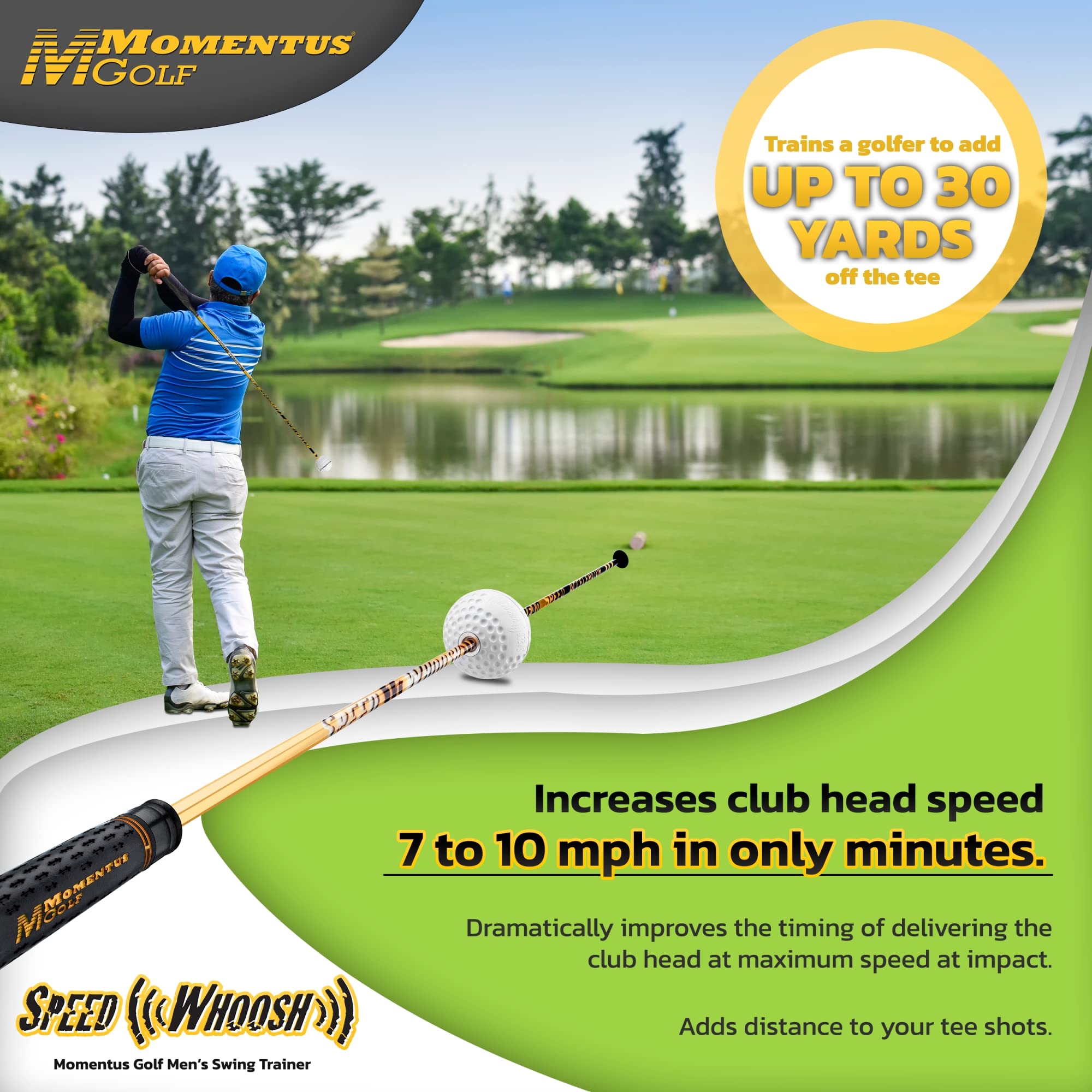 Momentus Speed Whoosh Golf Swing Trainer - Magnetic Sliding Timing Ball for Swing Speed Training | Increase Golf Swing Speed 7-10 mph | Perfect for Driving Range Practice & Home Training
