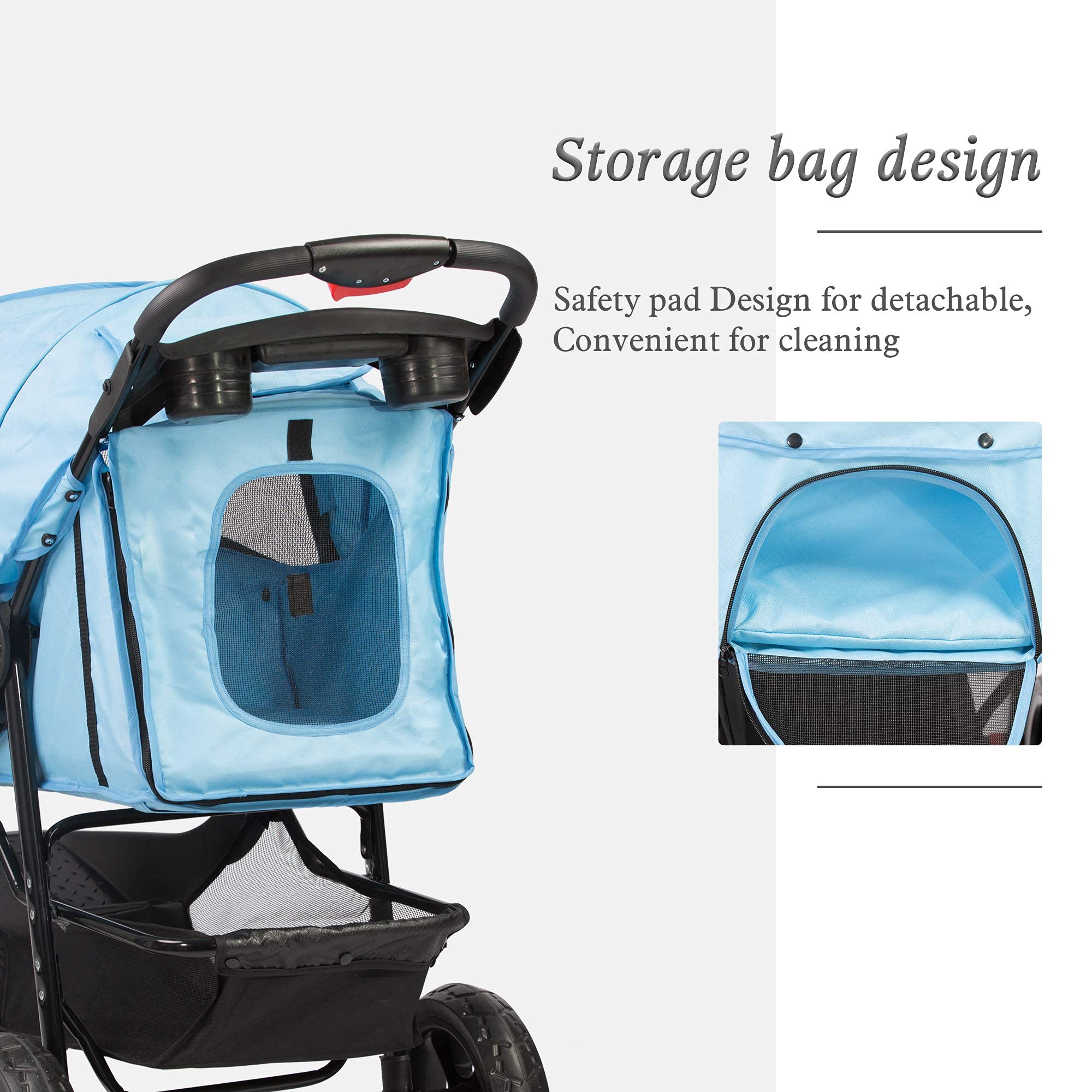 3-Wheel Foldable Pet Stroller for Small & Medium Dogs & Cats - Lightweight Jogger Stroller with Storage Basket & Waterproof Design - Perfect for Outdoor Walks, Park Visits & Travel (Blue)
