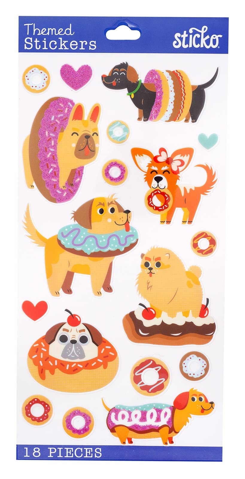 Sticko Theme Sticker - Cute Dogs with Donuts Design, Colorful Vinyl Decals for Scrapbooking, Laptop, Water Bottles & DIY Crafts