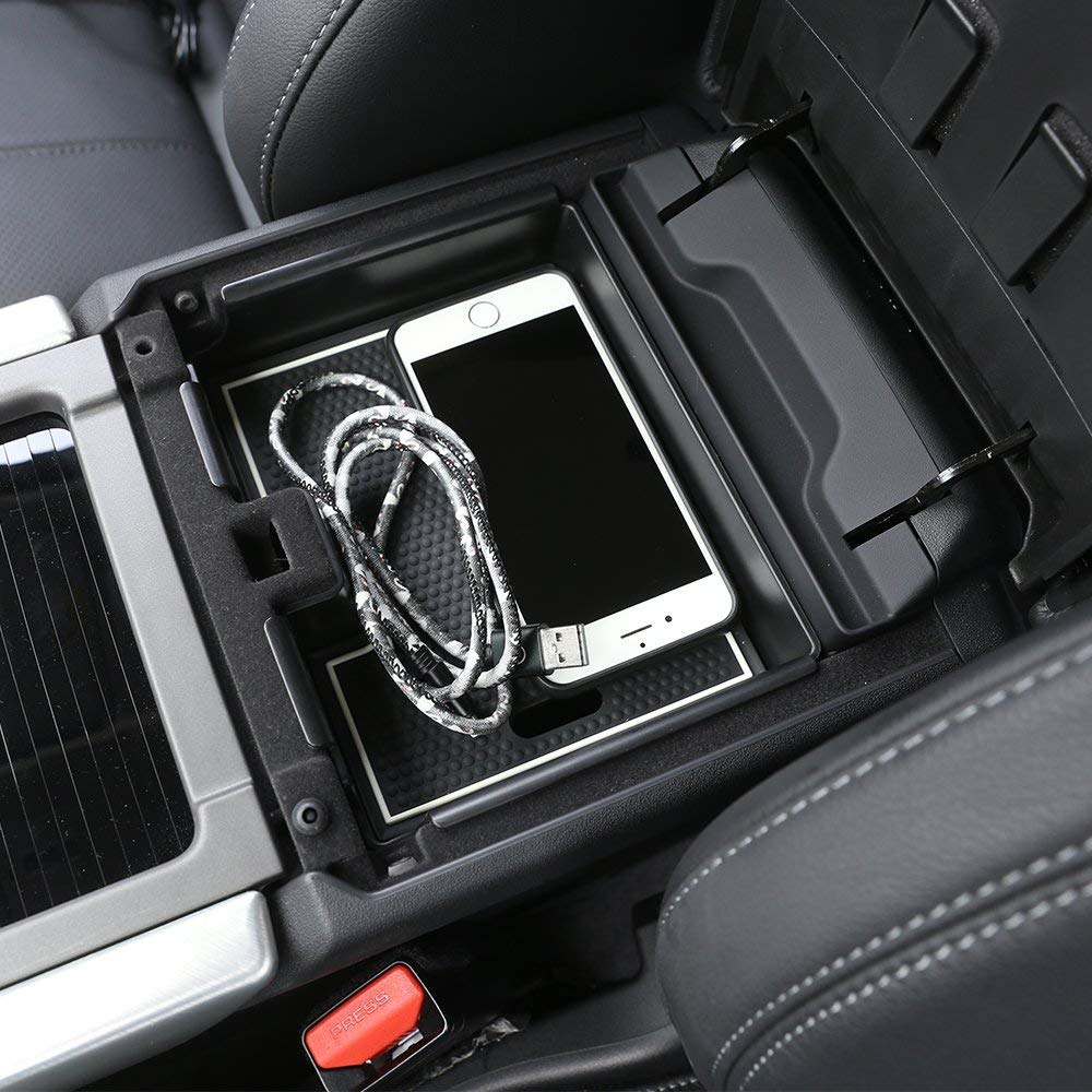 Black Car Armrest Storage Box with Non-Slip Mat - Plastic Phone Organizer Holder Tray Compatible with Land Rover Range Rover Evoque 2012-2018 | Perfect for Storing Phones, Keys & Small Accessories While Driving