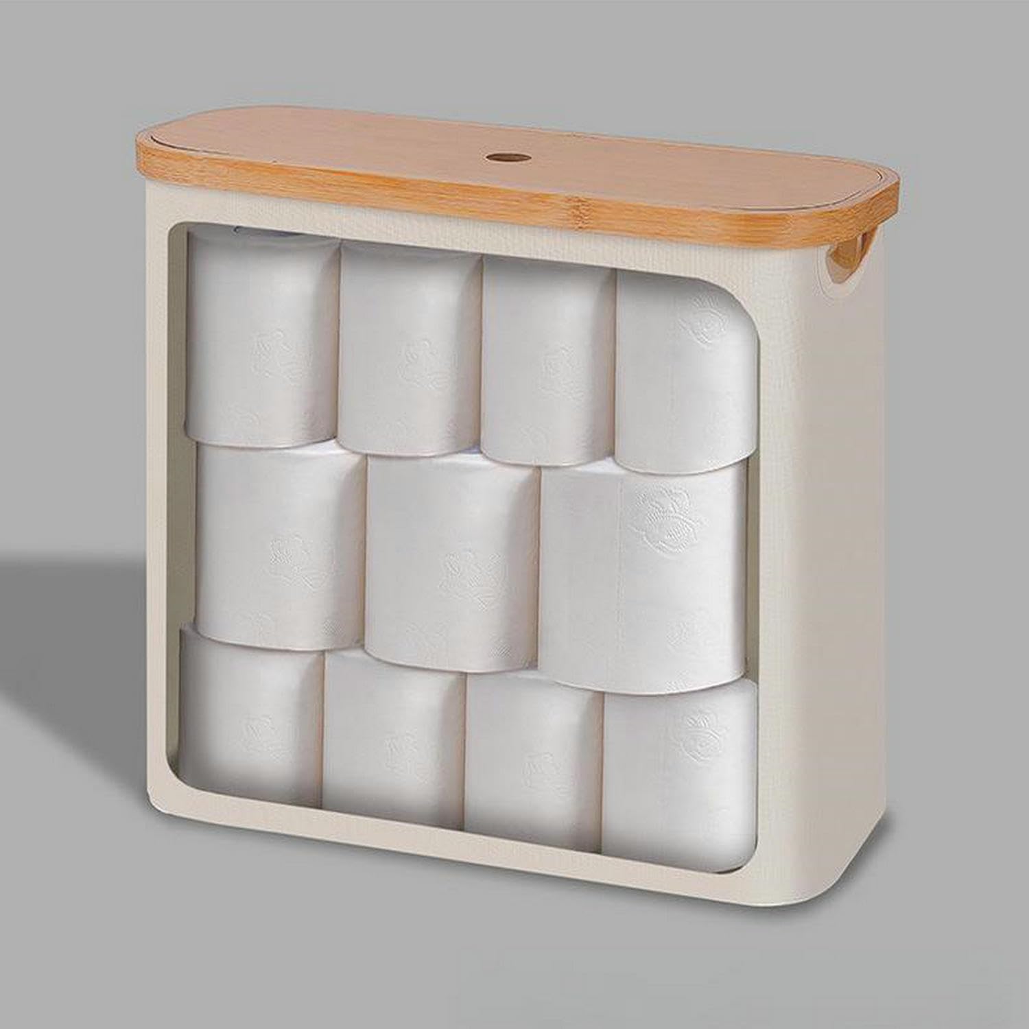 Bamboo Toilet Paper Storage Basket with Lid - Bathroom Tissue Organizer, Free Standing Toilet Paper Holder with Window - Beige | Perfect for Small Bathrooms, Powder Rooms & Vanity Storage