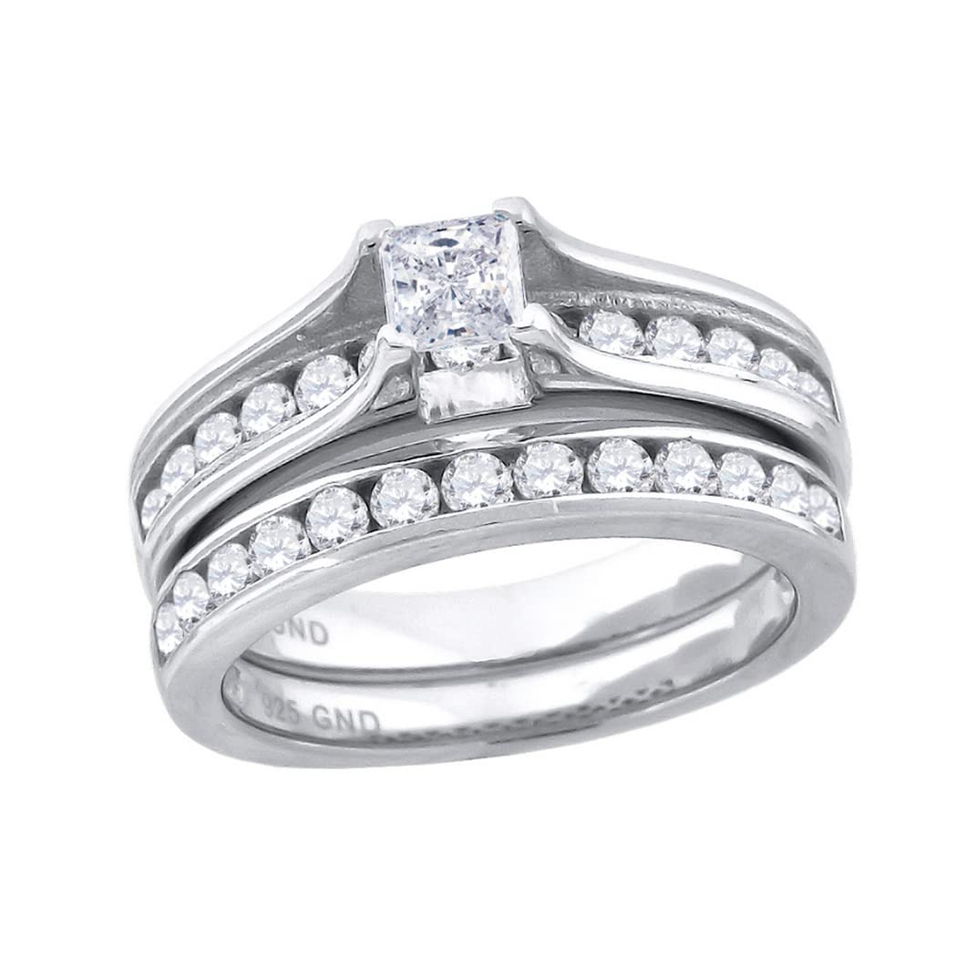 925 Sterling Silver Women's CZ Cubic Zirconia Simulated Diamond Square Bridal Ring Set - Elegant Wedding & Engagement Jewelry for Her - Perfect for Proposals, Anniversaries and Special Occasions