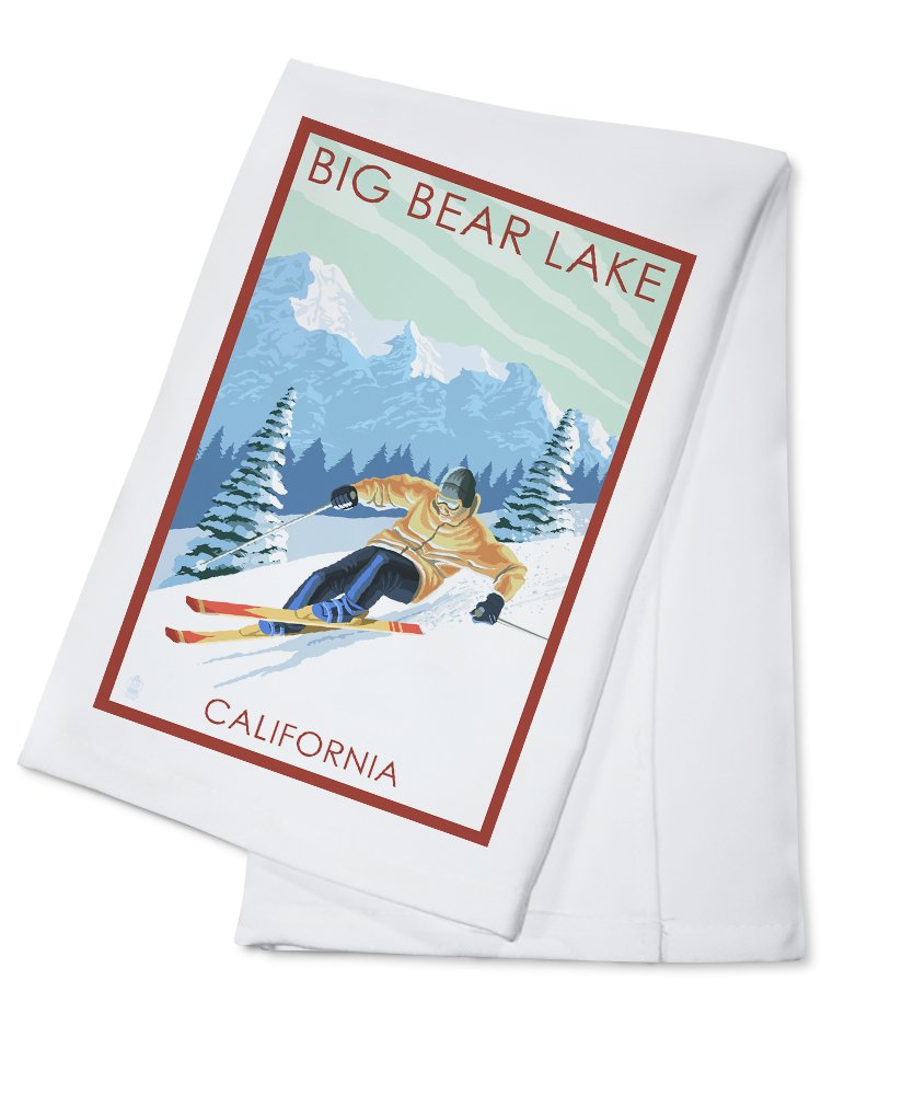 Big Bear Lake California Downhill Skier 100% Cotton Tea Towel - Decorative Hand Towel for Kitchen, Home Decor & Gift - Perfect for Drying Dishes, Wall Art, and Cabin Decor