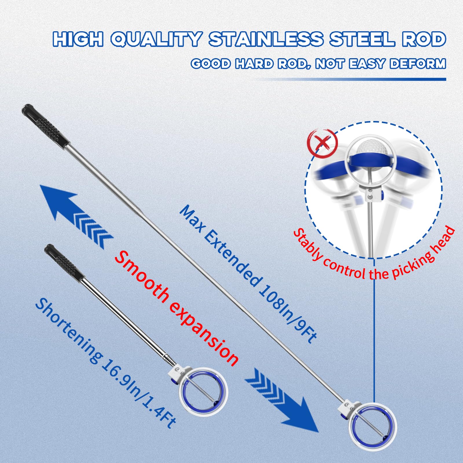 **Premium Telescopic Golf Ball Retriever – 7/9/12/15 Ft Stainless Steel & Lightweight Aluminum Alloy – Water & Bush Retrieval – Ideal Golf Gift & Accessory for Courses & Practice Ranges**