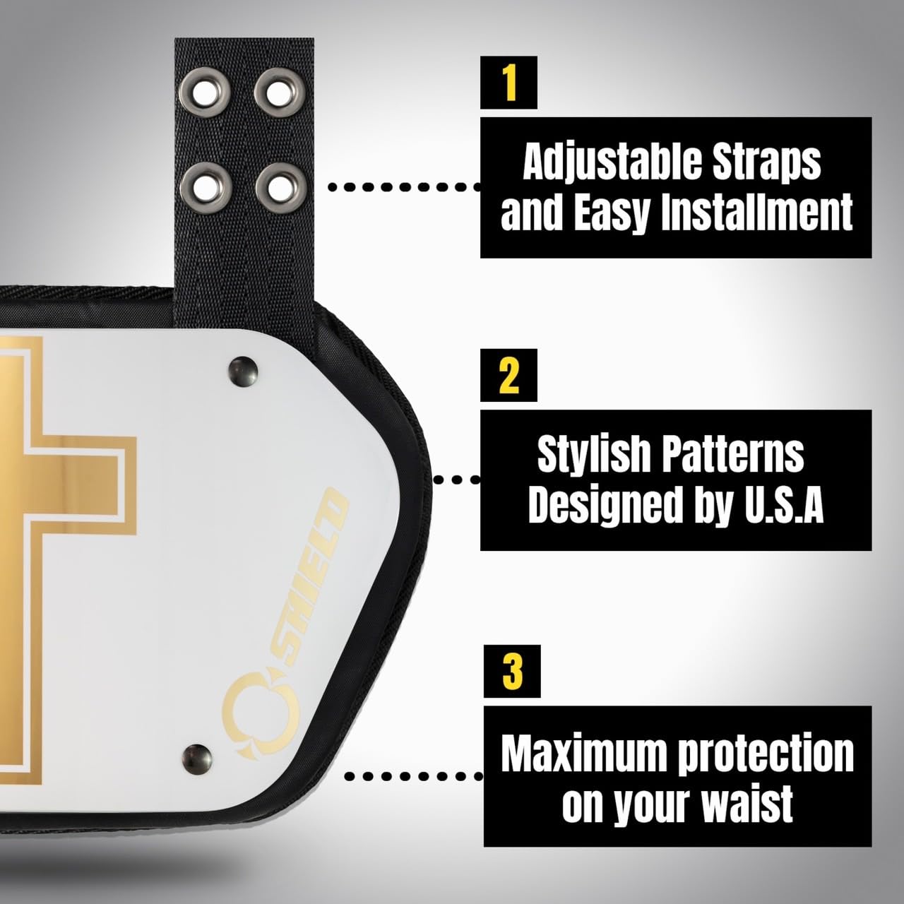 O Shield Golden Cross Chrome Football Back Plate - Lower Back Pads for Football Players - Rear Protector Cross Series - Protective Gear for Tackling & Contact Sports