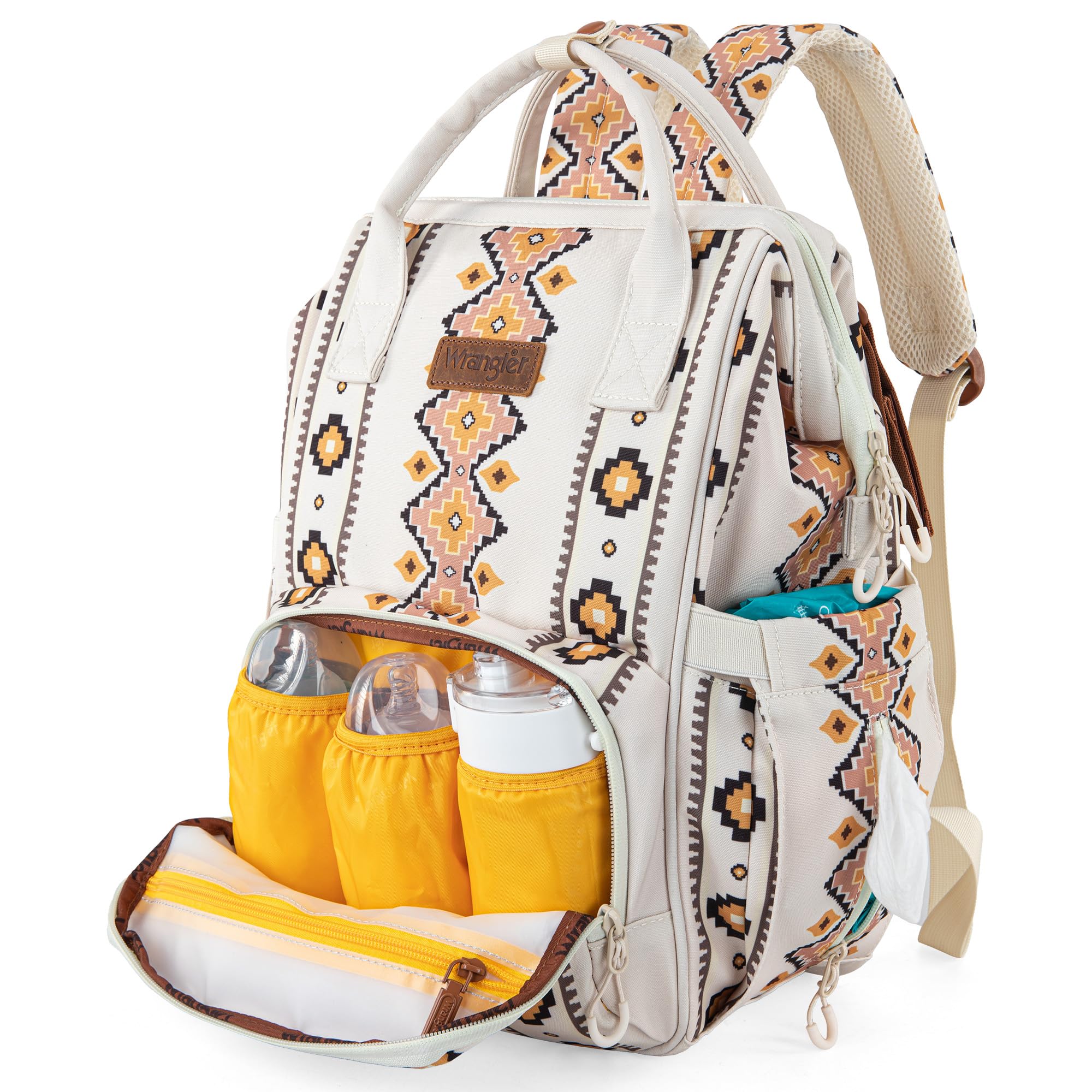 Montana West x Wrangler Aztec Print Diaper Backpack - Waterproof Insulated Multi-Function Travel Bag for Moms | Western Style Baby Carrier with Pockets | Perfect for Daycare, Travel & Outdoor Adventures