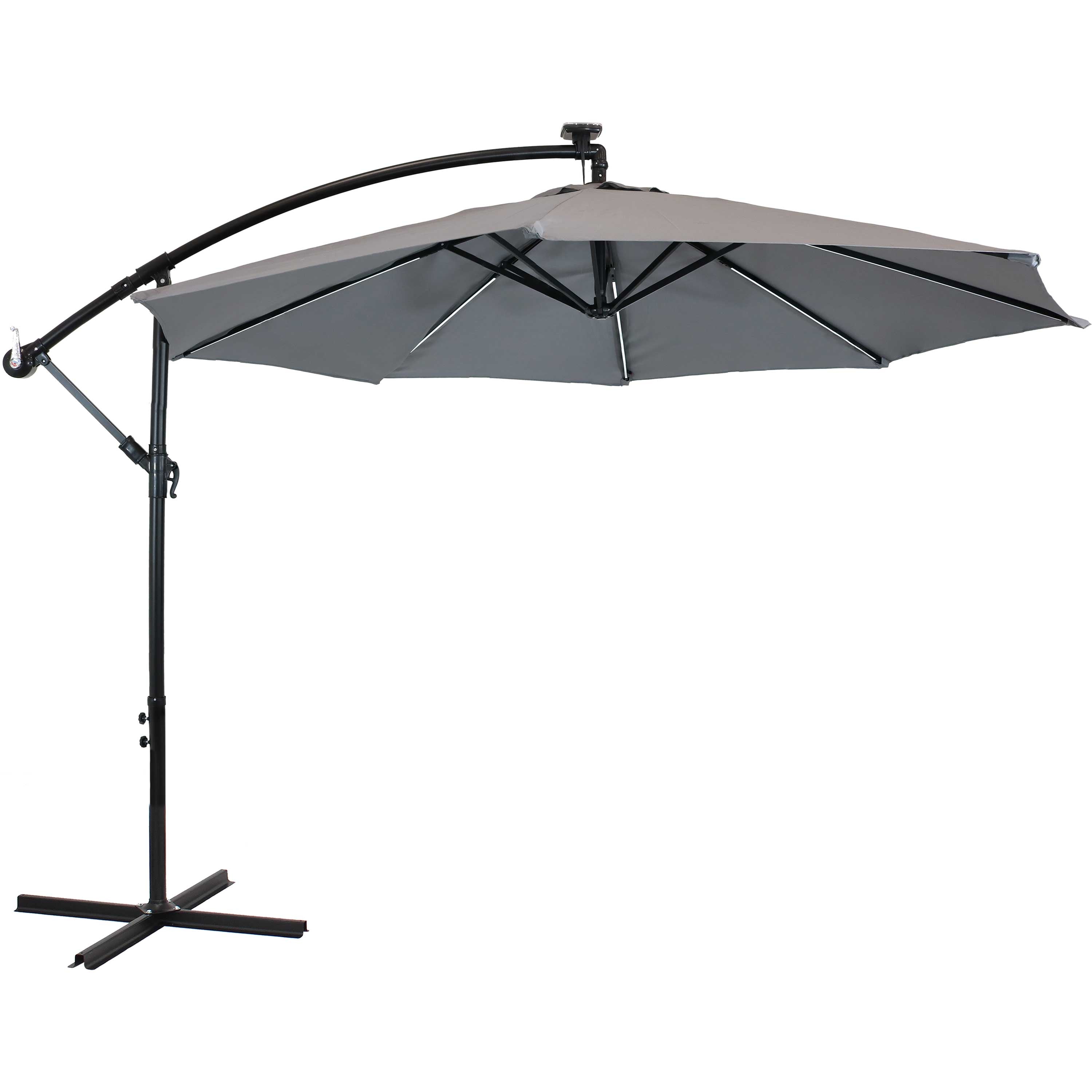 Sunnydaze 10-Foot Offset Patio Umbrella with Solar-Powered LED Lights - Perfect for Outdoor Dining, Poolside Lounging, and Backyard Relaxation