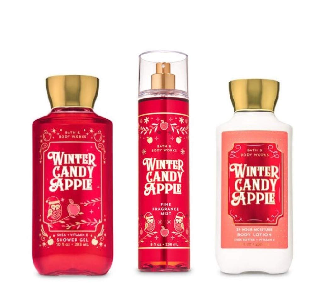 Bath and Body Works Winter Candy Apple Shower Gel, Fragrance Mist & Body Lotion Trio Set - Holiday 2019 Limited Edition - Perfect for Winter Skincare & Christmas Gifts