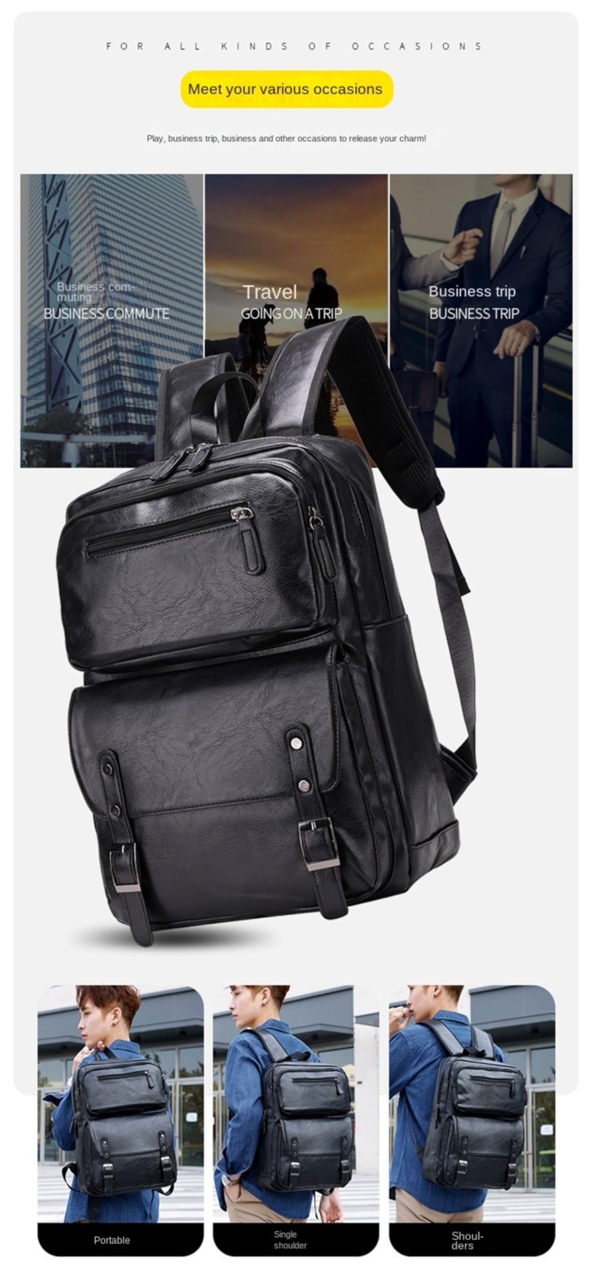 Premium ROSTNK Leather Backpack for Men & Women - 17 Inch Laptop Backpack with Large Capacity - Waterproof Business Travel Backpack for Work, College, Commuting & Outdoor Adventures (Black)