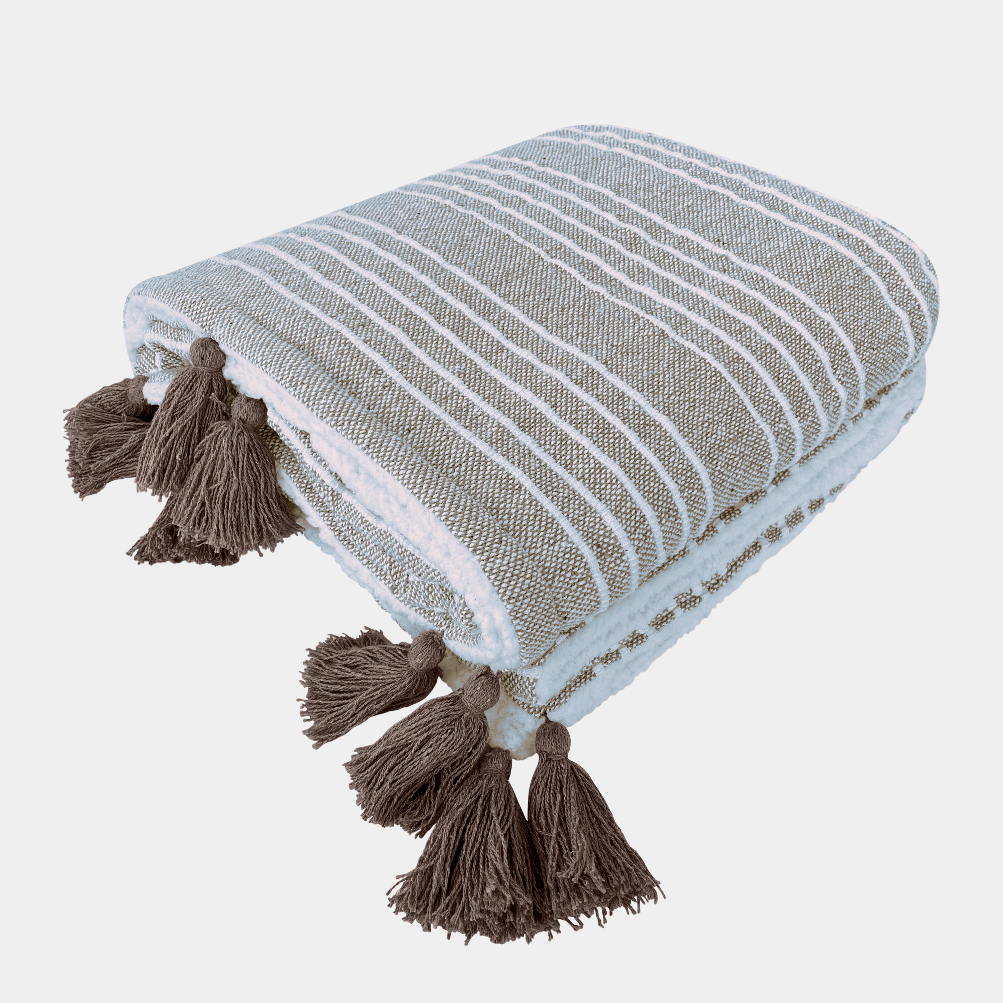 Mandy Stripe Throw Blanket 130x170cm (51x67 inches) - Soft Taupe & Ivory Cozy Knit Blanket for Couch, Bed, Sofa - Perfect for Living Room, Bedroom, and Home Decor