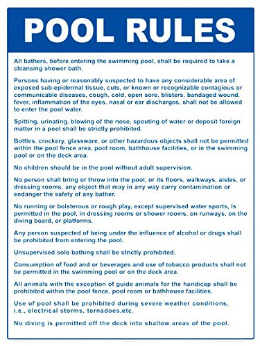 Pool Rules Sign - 18 x 24 Inches - Durable Plastic Safety Sign for Swimming Pools, Backyards & Community Pools - Perfect for Home, Public Pools & Water Parks