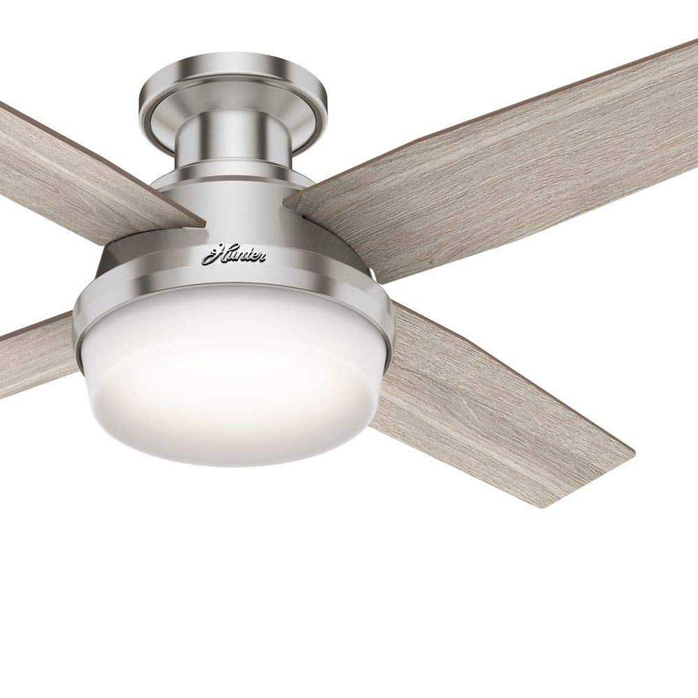 Hunter Fan 44 Inch Brushed Nickel Low Profile Ceiling Fan with Light Kit & Remote Control - Energy Efficient Indoor Cooling for Bedroom, Living Room, Dining Room, Kitchen, Office (Renewed) - Perfect for Home, Apartment and Commercial Spaces