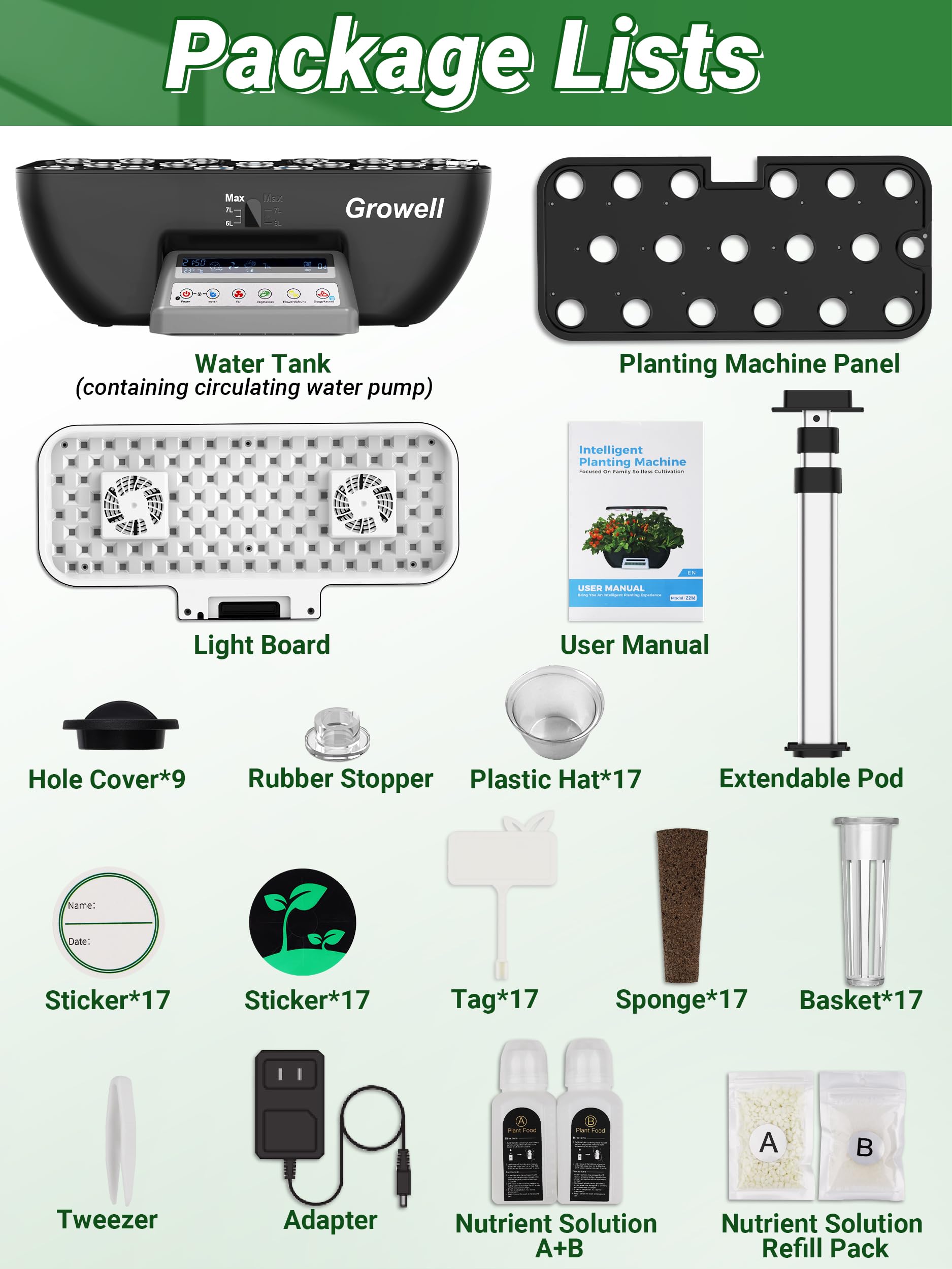 Hydroponics Growing System Kit - 17 Pods Indoor Herb Garden with 102 LED 28W Full-Spectrum Grow Lights, 2 Fans & Auto Timer, 10L Water Tank with Water Pump, Height Adjustable (Black & Grey) - Perfect for Home Gardening, Kitchen Herbs, and Year-Round Indoor Plant Growth