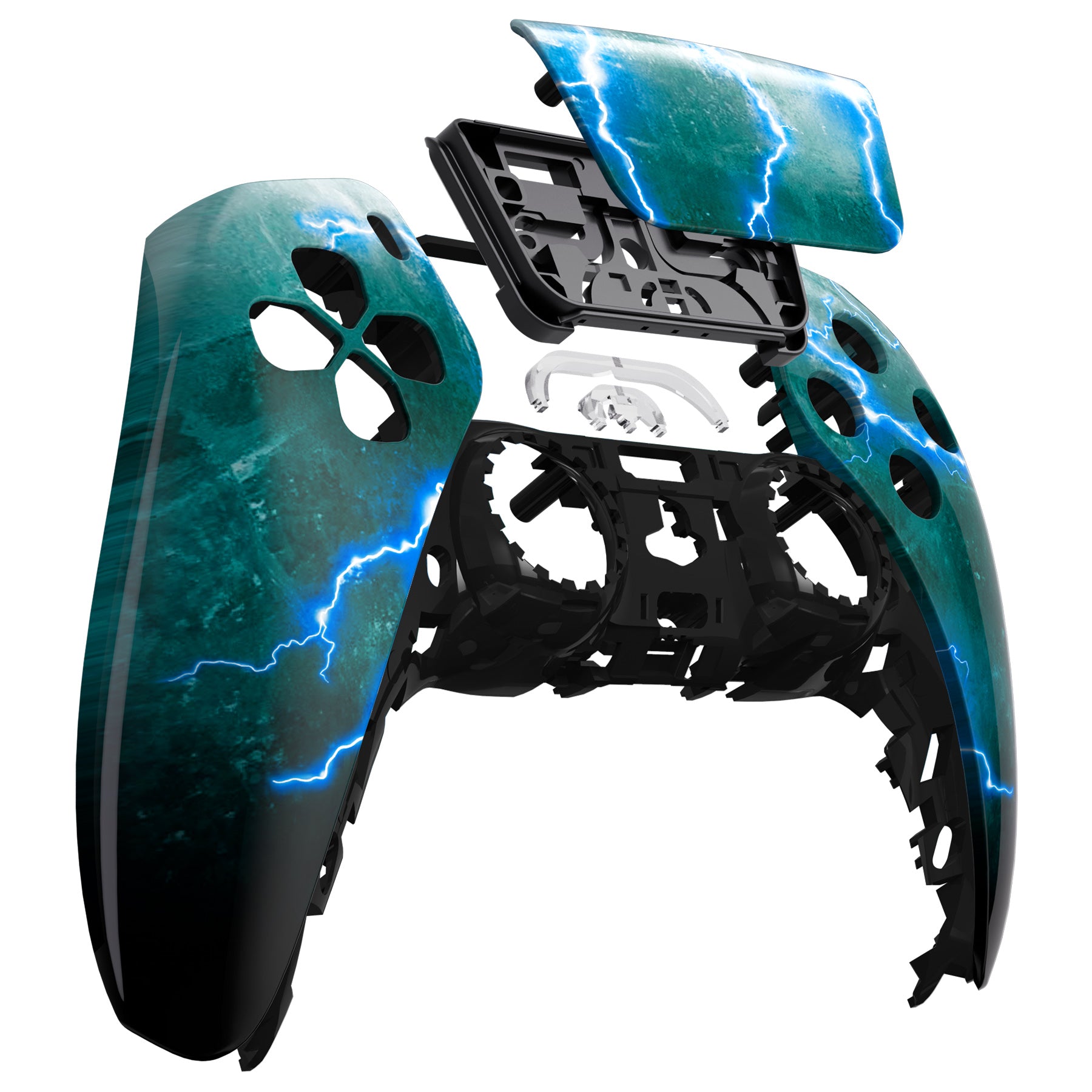 eXtremeRate Green Storm Thunder Touchpad Front Housing Shell for PS5 Controller BDM-010/020/030/040/050 - DIY Replacement Shell & Custom Touch Pad Cover (Model ZPFT1092G3) - Perfect for Gaming Enthusiasts & PS5 Controller Customization