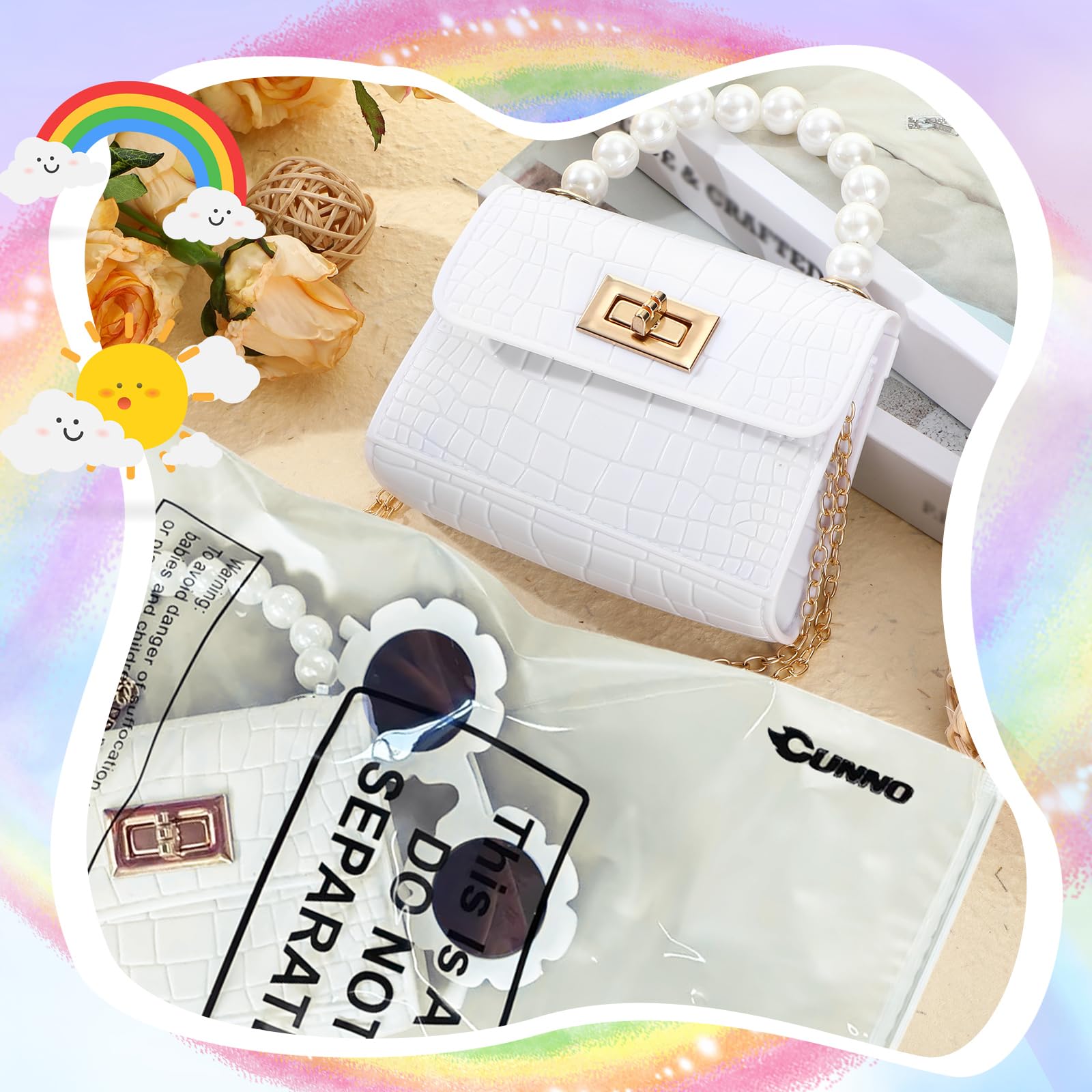 Cunno Kids Toddler Purse for Girls - Cute Mini Crossbody Bag with Flower Sunglasses | Princess Flap Handbag for Little Girls | Perfect for Dress-Up, Birthday Gifts & Pretend Play