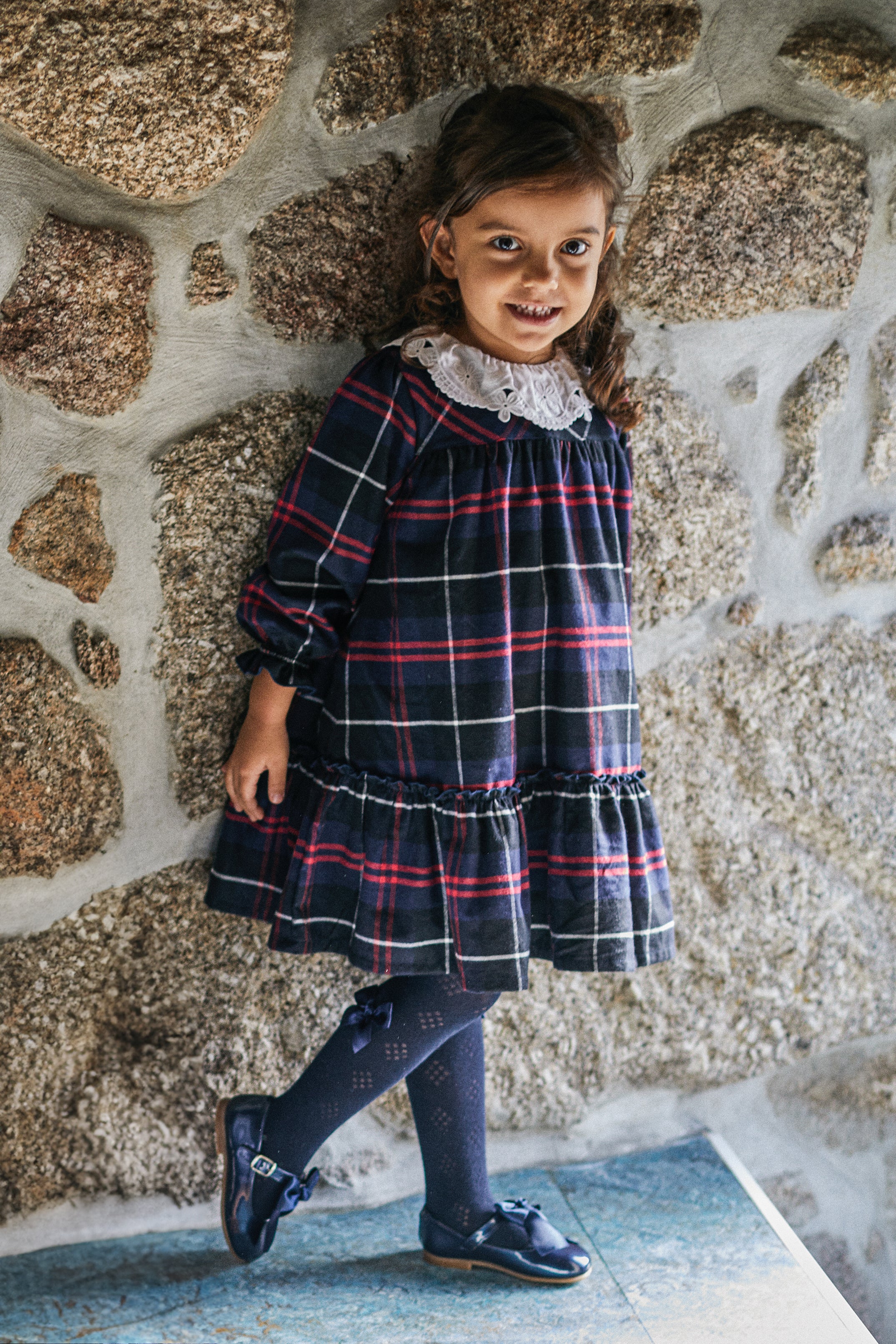 Yvette Women's Navy Tartan Plaid Dress - Elegant A-Line Style for Office, Party & Holiday Events