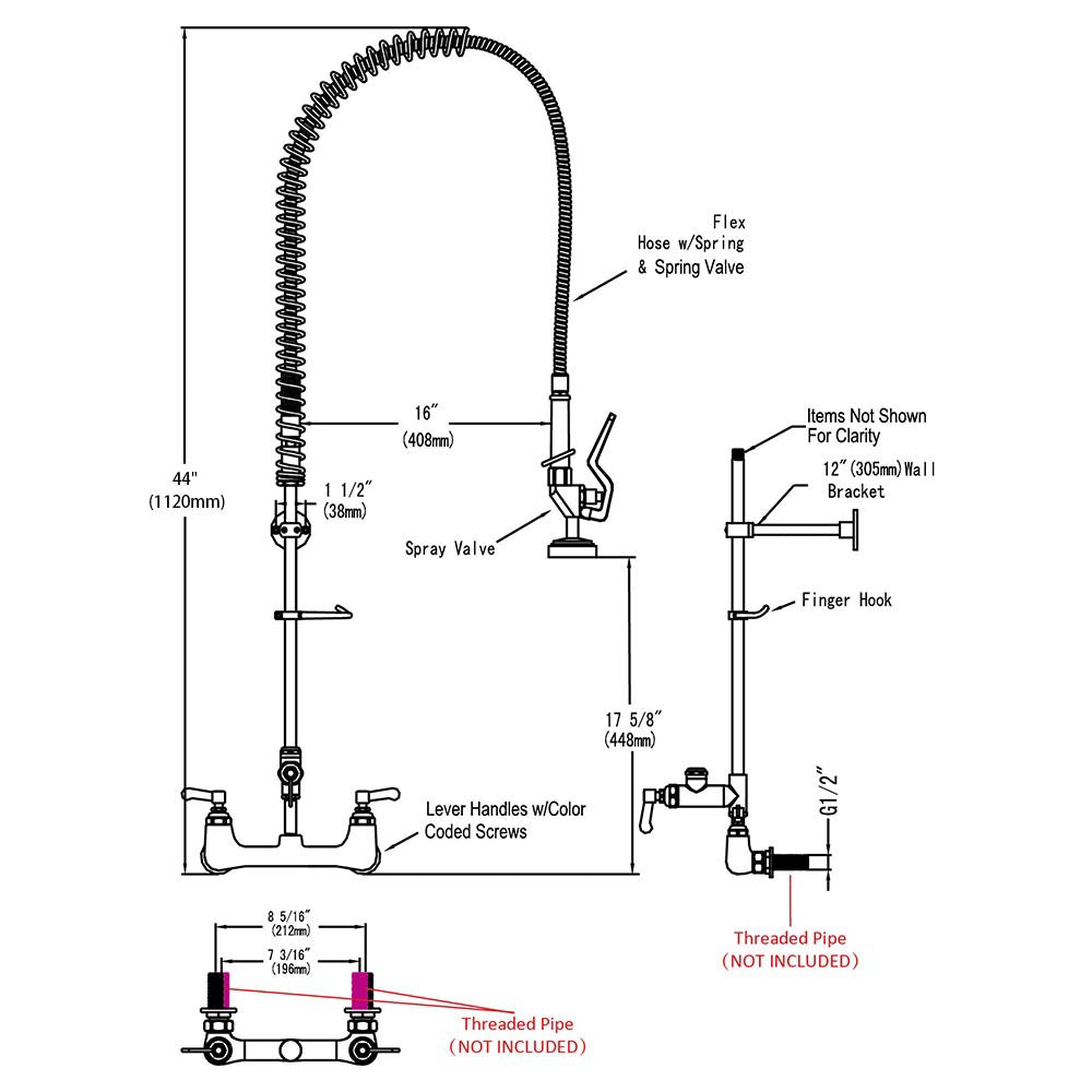 Commercial Pre-Rinse Faucet with Sprayer - Wall Mount Tilt Add-On for Restaurant & Kitchen Sink - Heavy Duty Stainless Steel for High-Traffic Food Service Areas