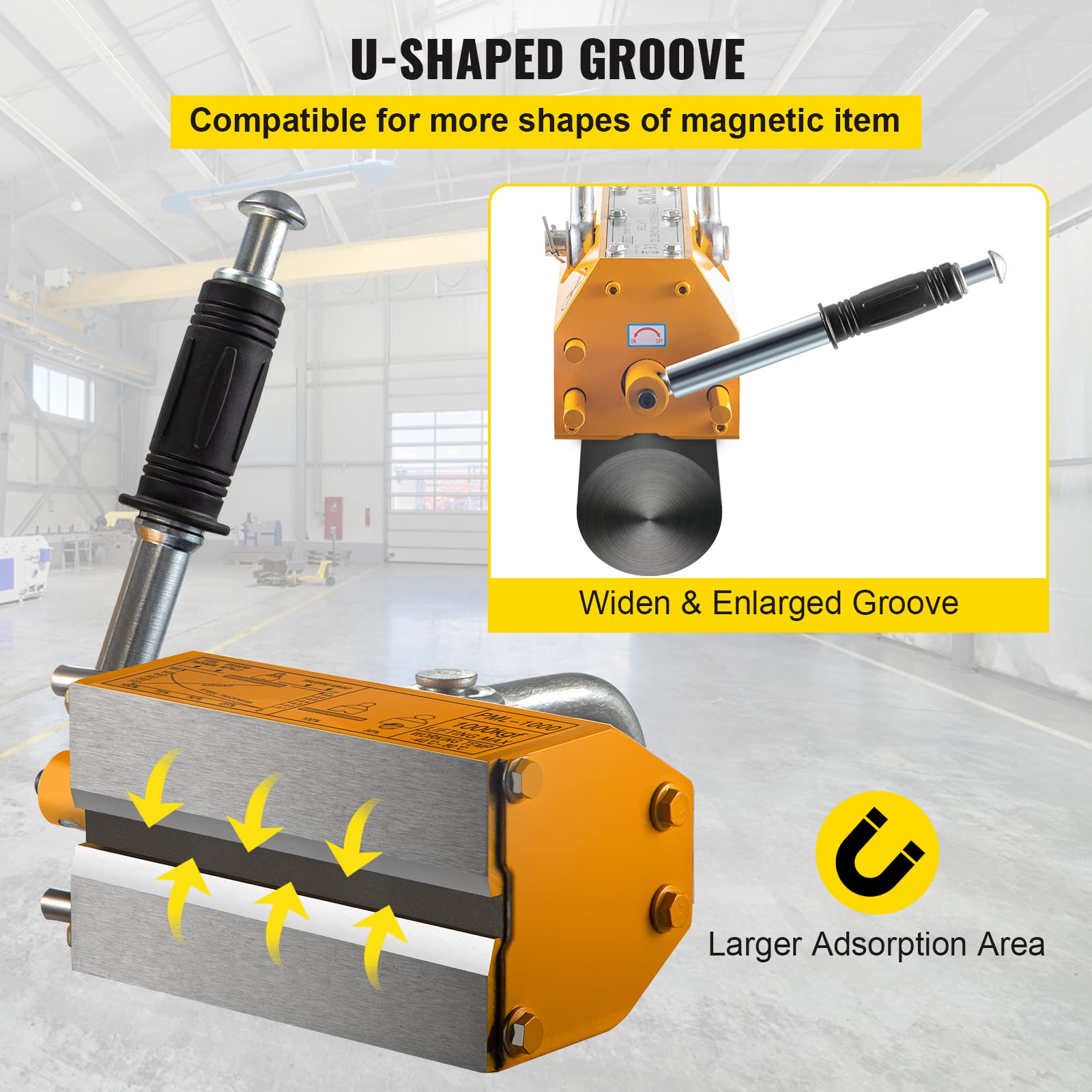 2200lbs Permanent Magnetic Lifter - 1000KG Heavy Duty Steel Lifting Magnet with Handle for Shop Crane, Material Handling & Equipment Lifting - Perfect for Warehouse, Construction Site & Metal Fabrication