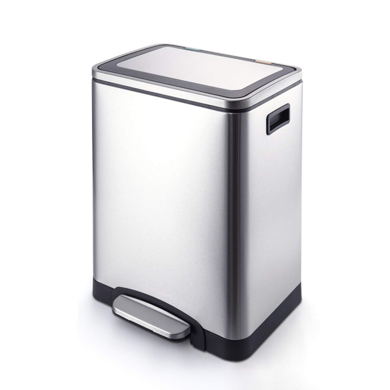 XIAOSAKU 7.9 Gallon Stainless Steel Step Trash Can with Lid - Dual Compartment Rectangular Garbage Bin for Kitchen, Bedroom, Office - Hands-Free Foot Pedal Operation for Easy Waste Disposal