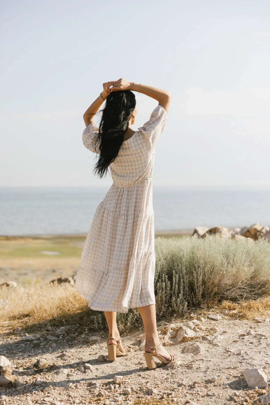Melina Plaid Midi Dress in Taupe | Women's Fashion | Perfect for Office, Date Night & Fall Outfits | FINAL SALE
