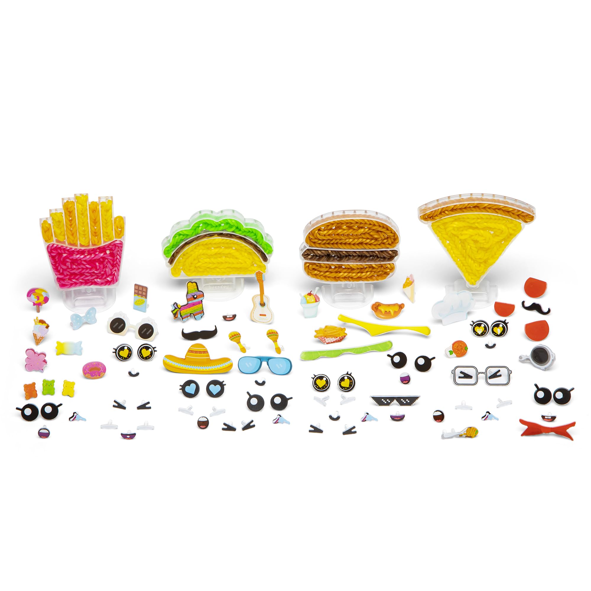 Rainbow Loom Loomies Food Figurines - 4 Character Rubber Band DIY Craft Kit - Make 4 Adorable Food Themed Characters - Perfect for Kids Parties, Creative Play & STEM Learning (Ages 7+)