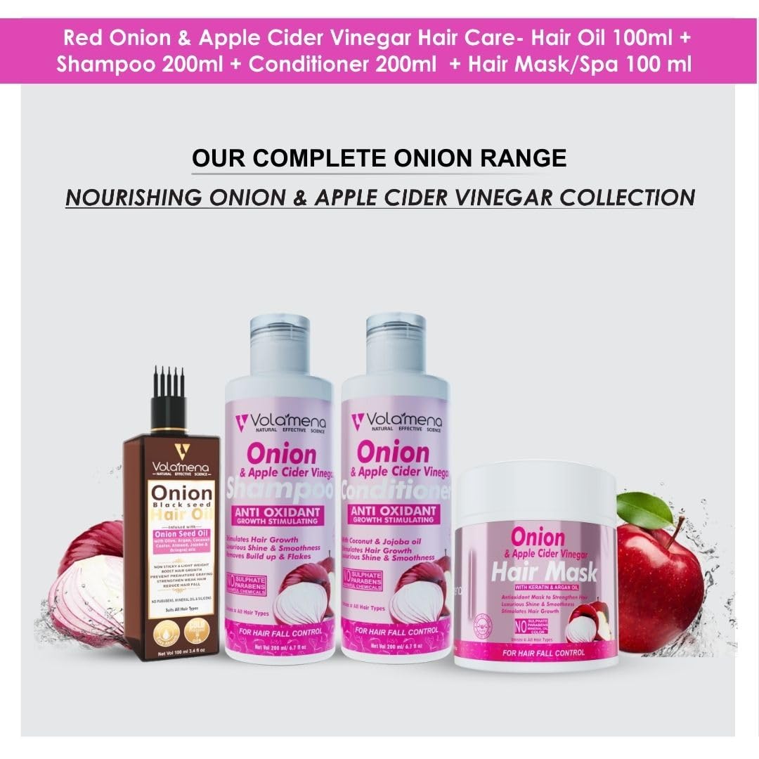 Volamena Onion & Apple Cider Vinegar Shampoo for Hair Growth & Hair Fall Control - 200ml | Natural Hair Care for Thicker, Stronger Hair | Perfect for Daily Use & Scalp Health