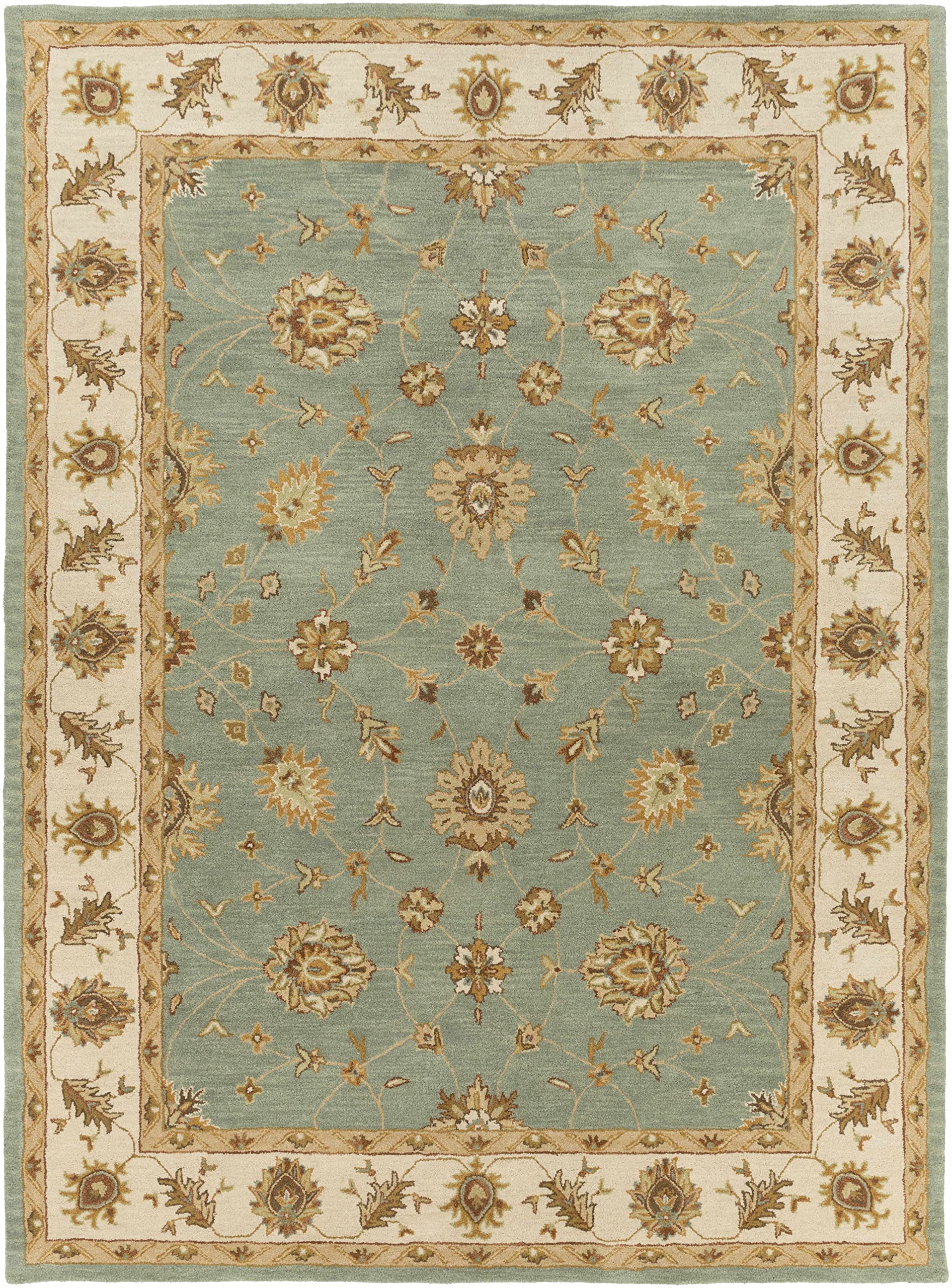 Hauteloom Lagrange Wool Area Rug for Living Room & Bedroom - Traditional Design in Green, Beige, Red - 8' Round - Soft & Durable Floor Decor for Home Comfort
