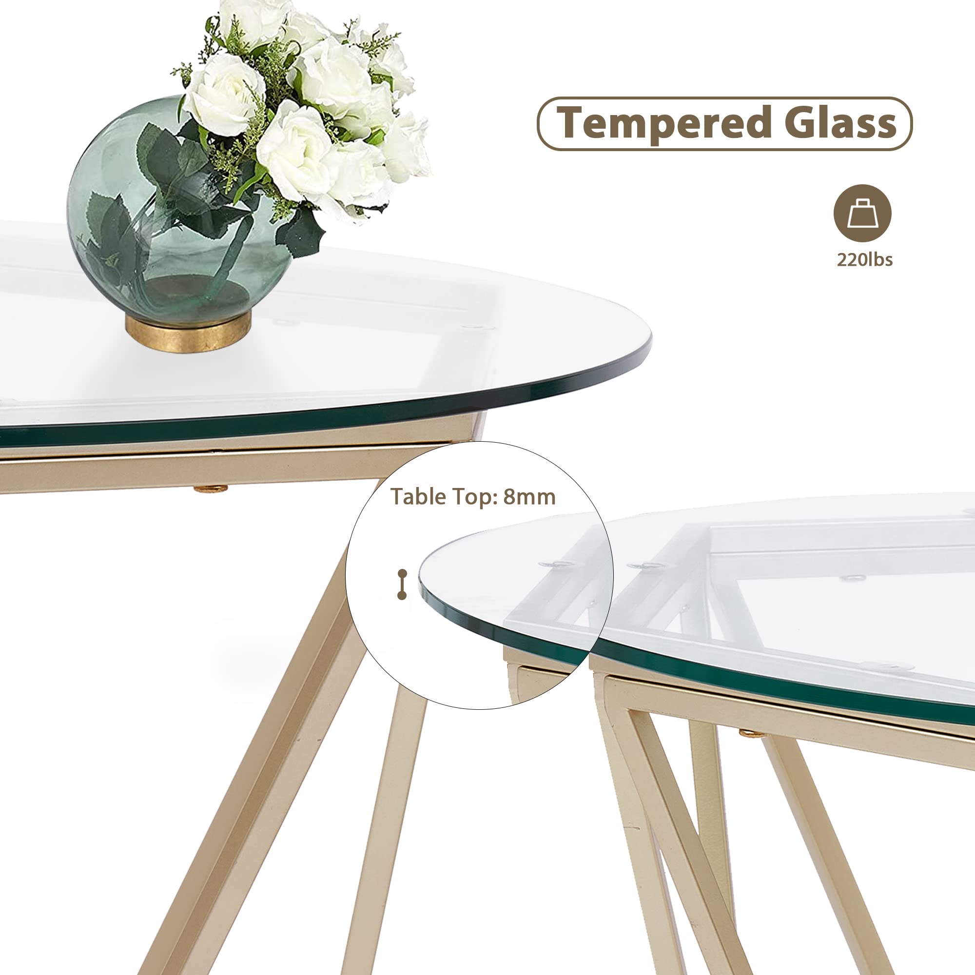 ivinta 2-Piece Round Nesting Coffee Table Set - Modern Tempered Glass Living Room Tables with Gold Metal Frame Legs (31.5 & 23.6 Inch) - Perfect for Small Spaces, Apartments & Lounge Areas