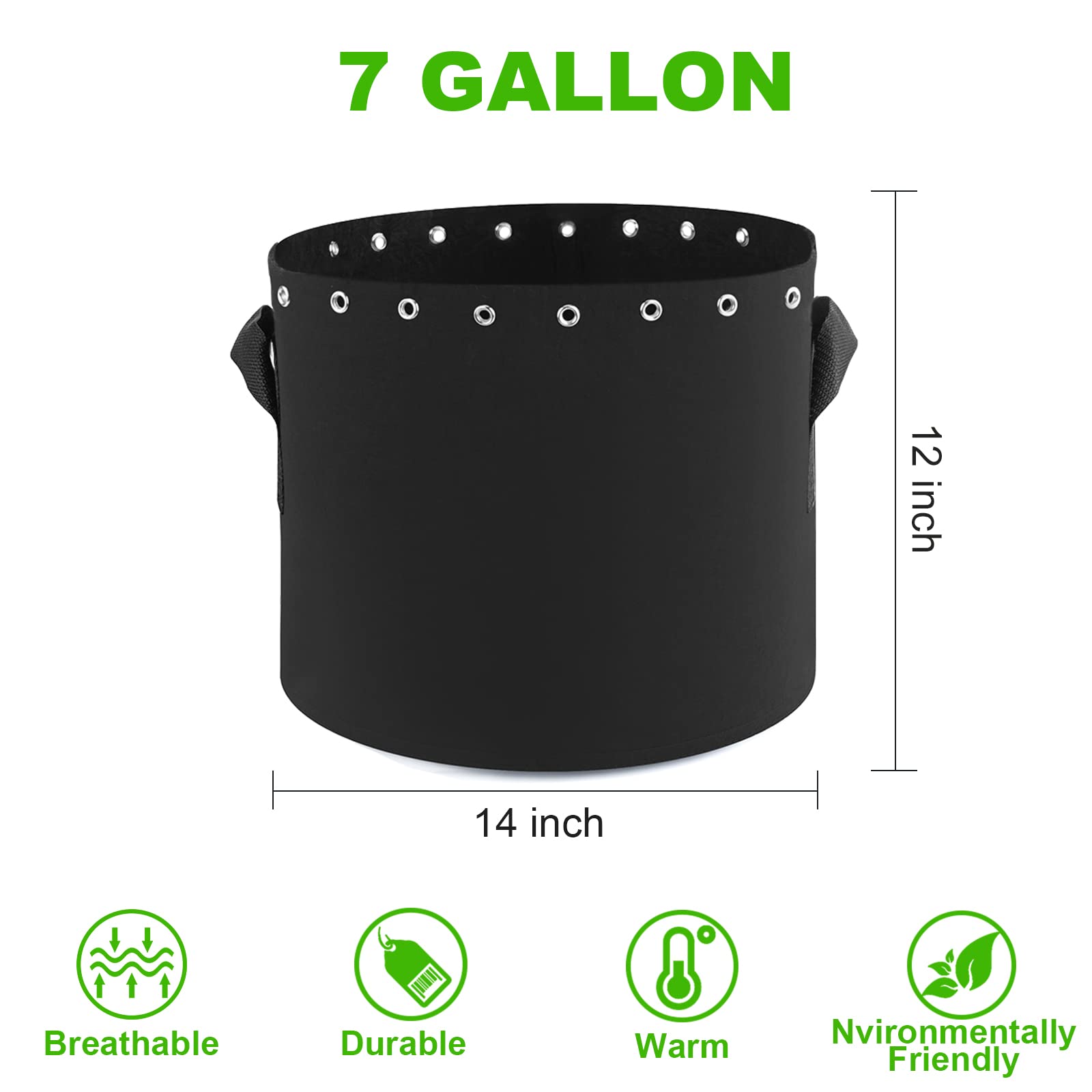 7 Gallon Fabric Pots with Holes 5-Packs, Thickened Non-Woven Aeration Grow Bags with Handles - Reinforced Weight Capacity for Indoor/Outdoor Plants, Vegetables, and Herbs - Ideal for Gardening, Hydroponics, and Container Planting