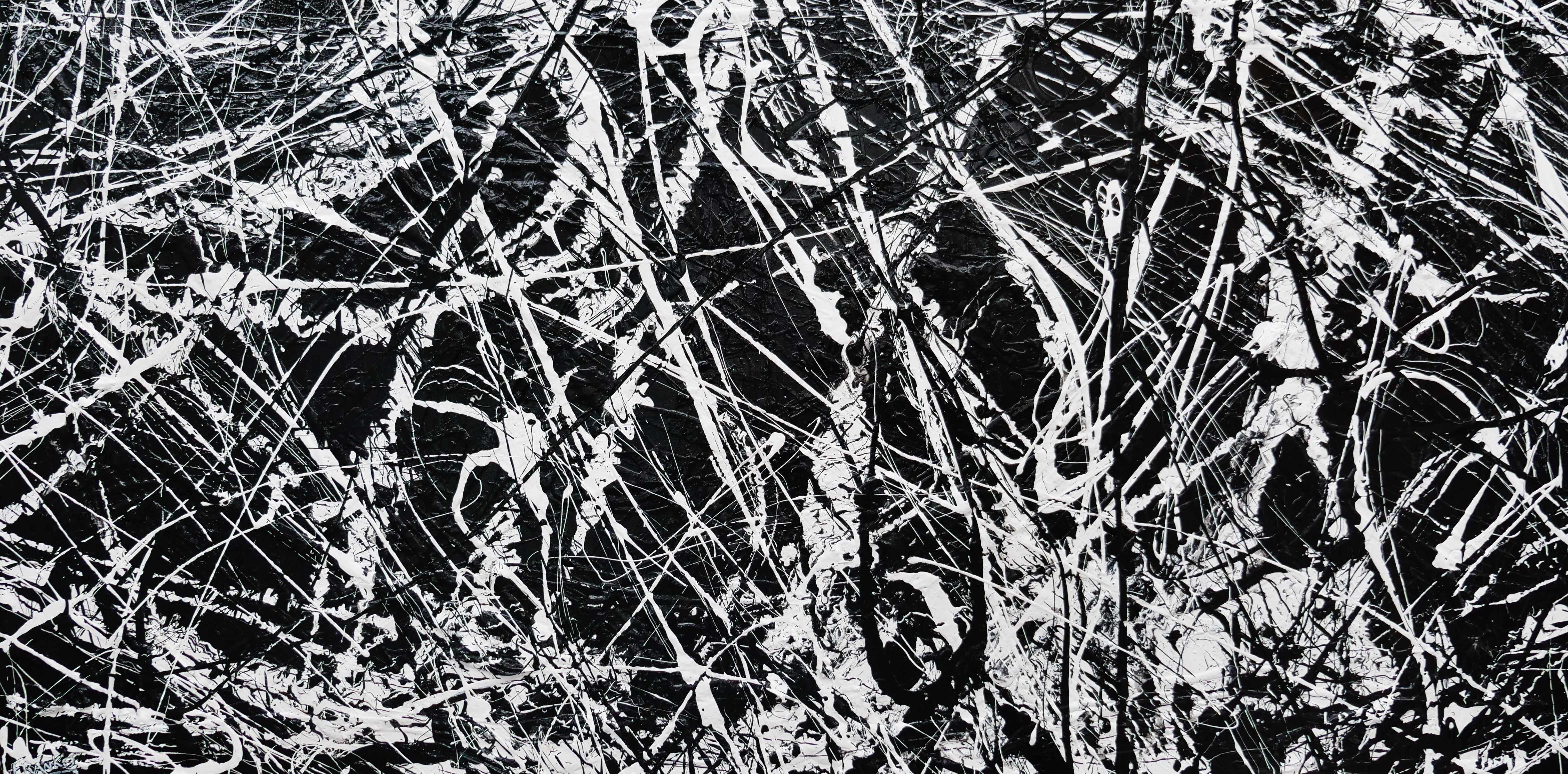 240cm x 120cm Black White Textured Abstract Wall Art Painting - Modern Home Decor for Living Room, Bedroom & Office | Brain Freezer Collection